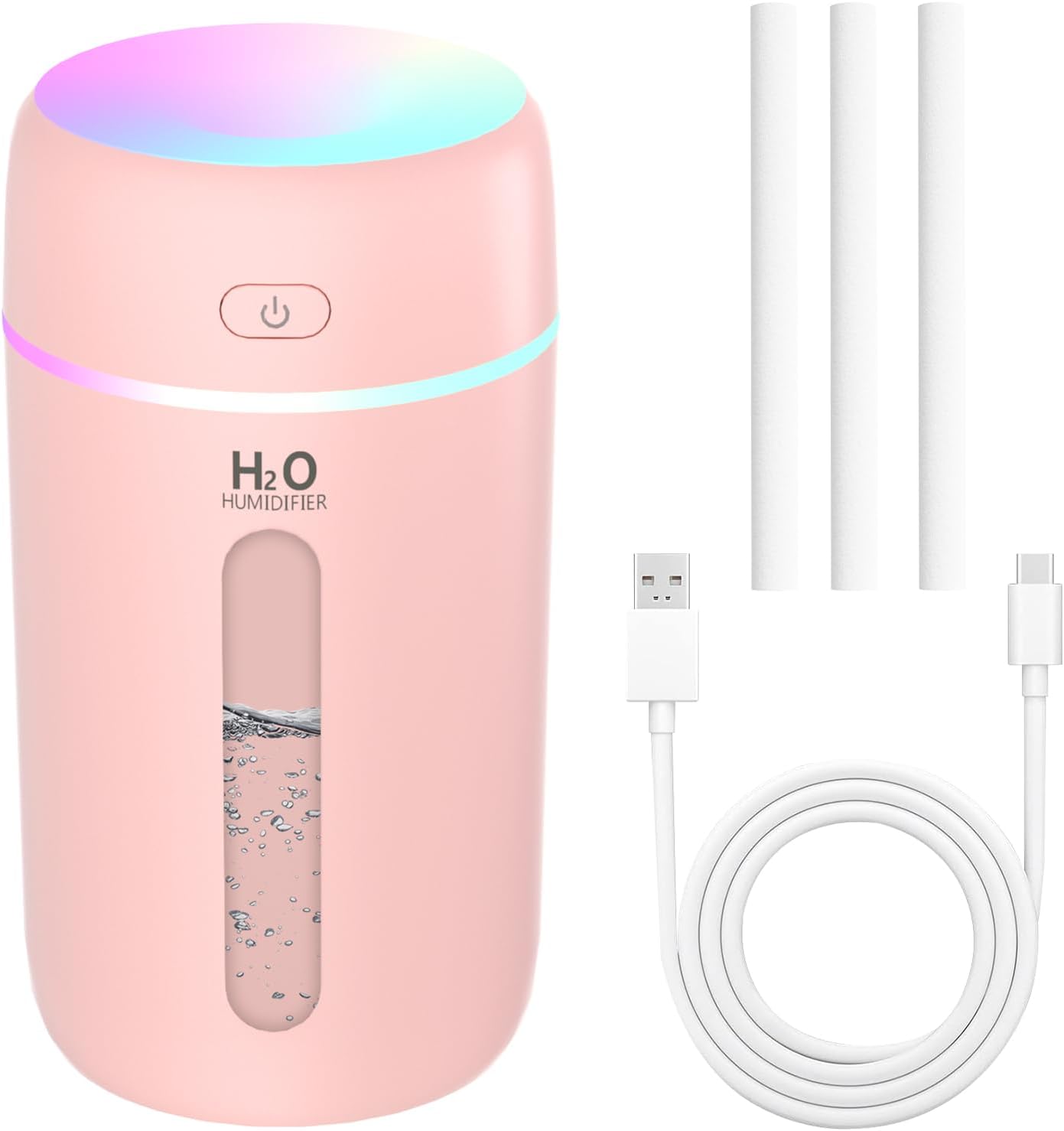 KARFUN Mini Humidificateur,350ml Portable Humidificateur D'air Chambre,Plantes Humidificateur D'air,Desktop Silencieux Mini Humidificateur Avec 7 Couleurs De Lumière,Bureau,Chambre,Voiture, (Blanc)