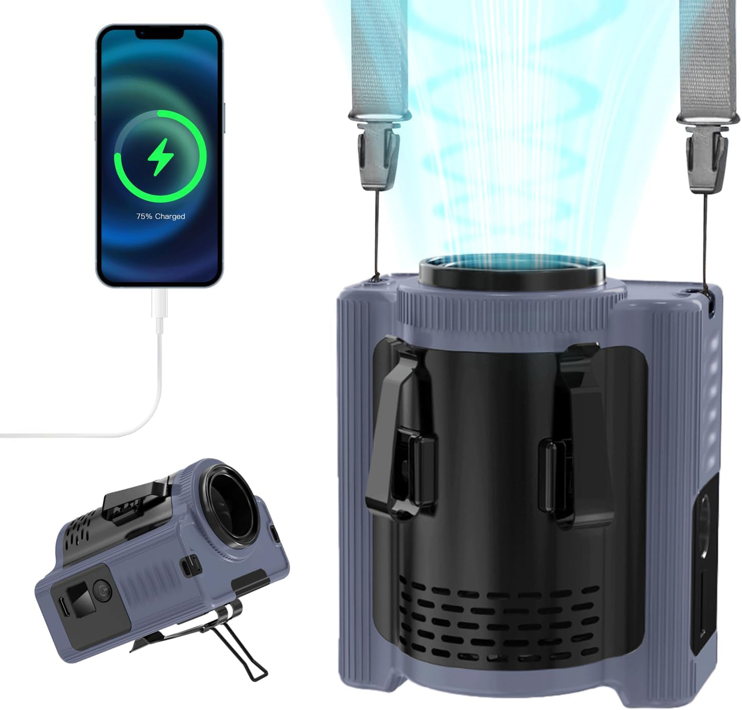 MERTTURM Ventilateur De Ceinture Portable, 10 000 MAh Rechargeable (22 Heures De Refroidissement), Ventilateur Puissant Sans Mains Pour Cou/corps/ceinture/bureau Avec Lumière Et Banque D'alimentation
