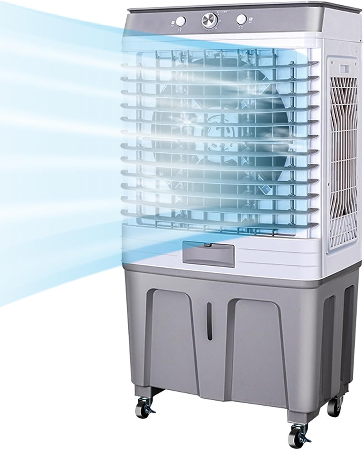 Rafraîchisseur D'air Portable Par évaporation Avec 4 Roues Universelles, Réservoir D'eau De 60 L, Oscillation à 120 °, Léger, 3 Vitesses, Refroidissement Jusqu'à 60 M², Pour Intérieur Et Maison