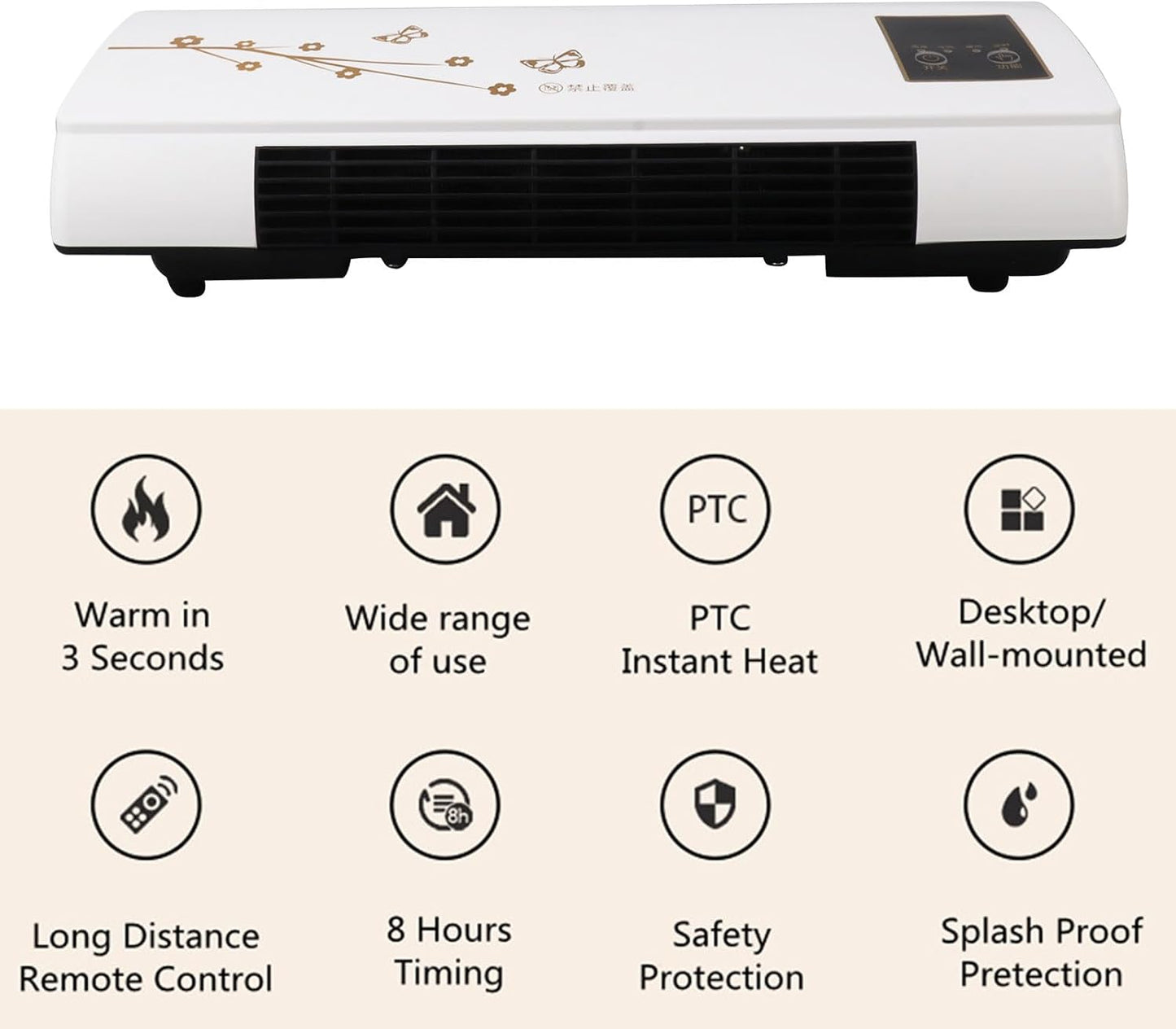 TOPINCN Mini Climatiseur Mural, Chauffage Rapide Avec Minuterie Et Télécommande, Climatiseur Portable Intelligent, Avec Télécommande Pour Le Bureau à Domicile