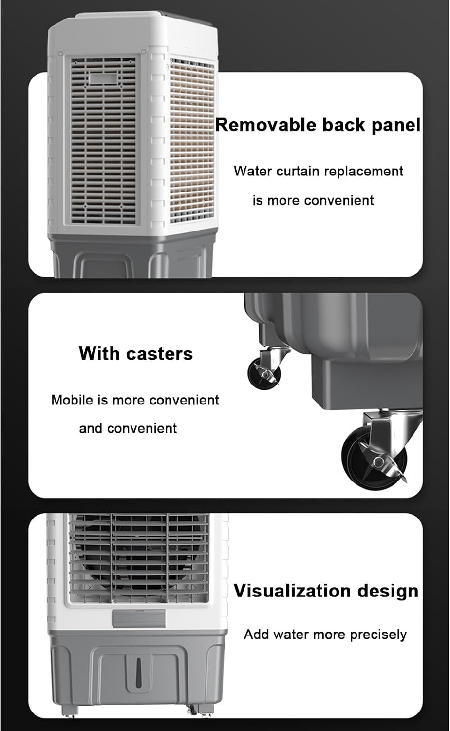 GENERIC Refroidisseur D'air Par évaporation Portable, Refroidisseur De Marais 3 En 1 Avec Ventilateur à 3 Vitesses, Oscillation à 120°, 4 Blocs De Glace, Réservoir De 55 L Pour Une Utilisation En Intérieur Et