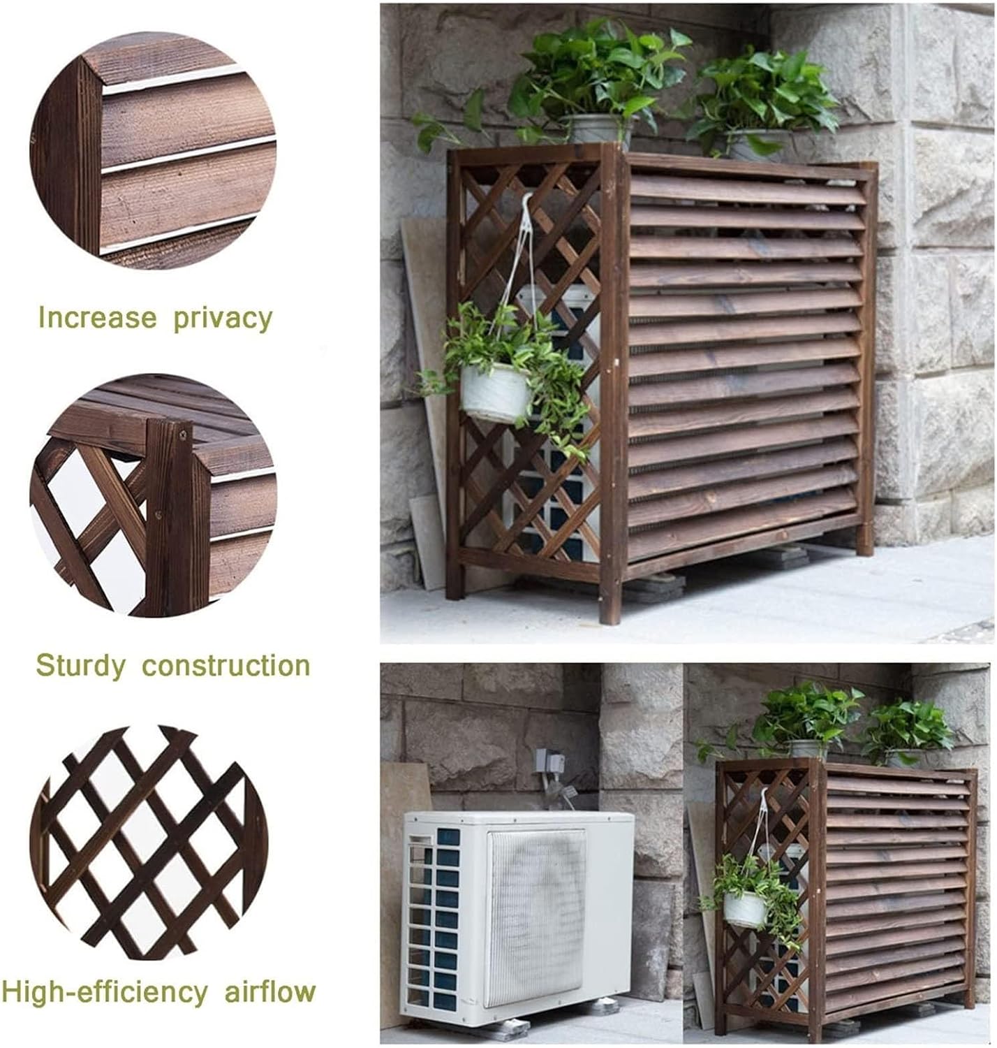 GENERIC Housse En Bois Massif Pour Climatiseur - Écran De Protection En Bois Pour Pompe à Chaleur - Volet Décoratif Et Poubelle - Support De Fleurs Polyvalent Et Grille De Protection