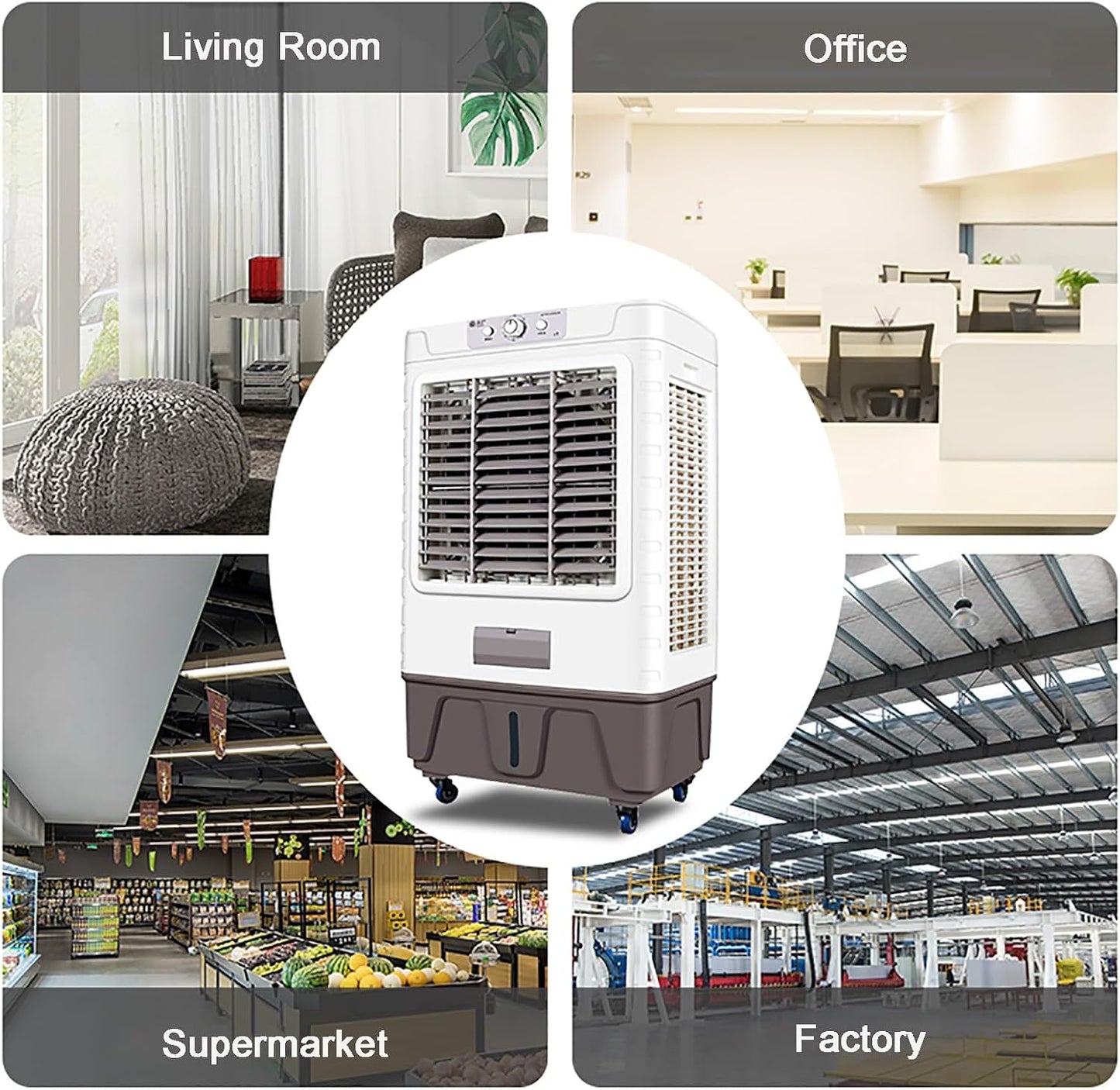 GENERIC Refroidisseur D'air évaporatif Portable, Refroidisseur De Marais Avec Oscillation à 120°, Réservoir D'eau De 50 L, 3 Vitesses, 6 Blocs De Glace, Pour Grande Pièce, Terrasse, Garage