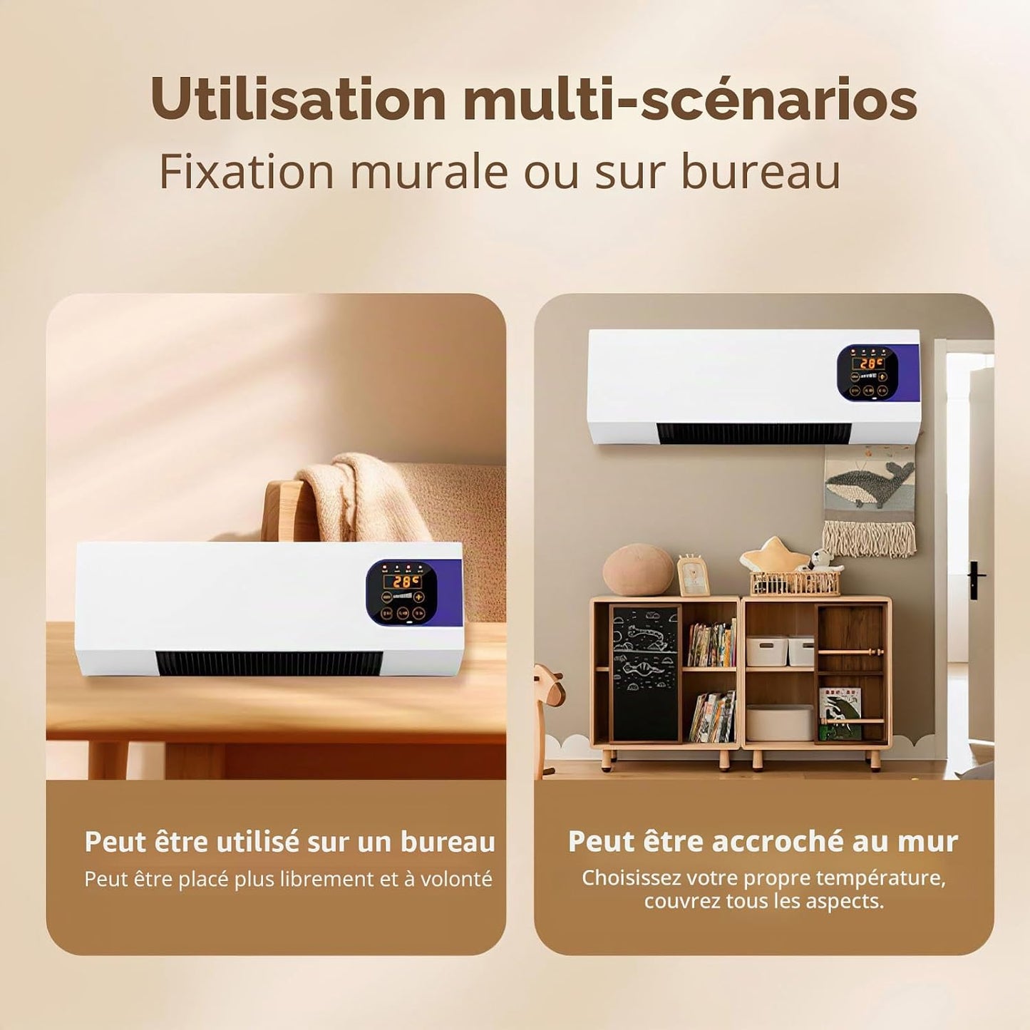 Kouamor Climatiseur Mural Et Radiateur Soufflant 1 En 1, 2 000 W, Portable, Petit Climatiseur, Avec Télécommande, Température De L'air Froid Non Réglable, Disponible Toute