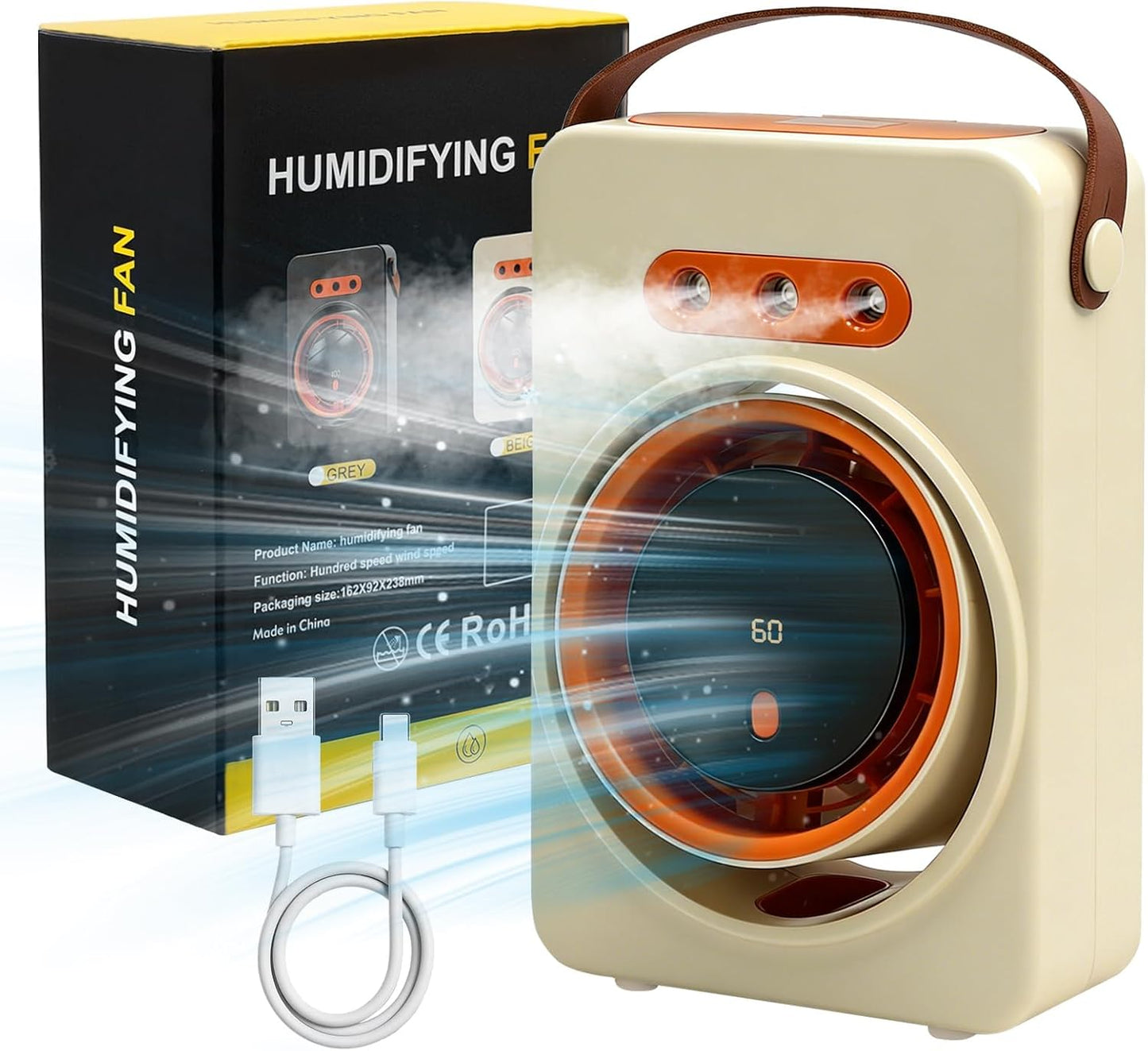 Genérico Ventilateur Portable, Mini Climatiseur, Refroidisseur D'air évaporatif, Ventilateur USB Avec Eau, Climatiseur Portable, Ventilateur Rechargeable Pour Table, Voiture, Camping (Noir)