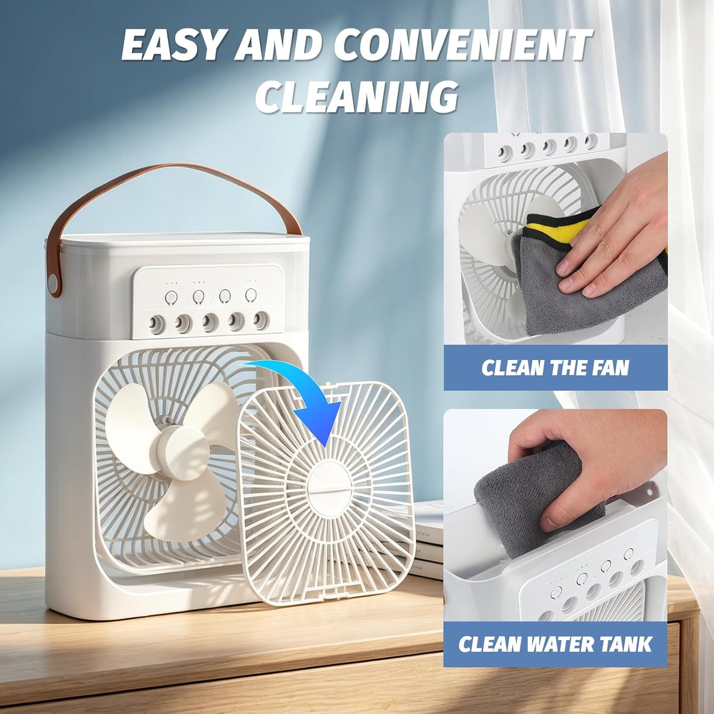 Foreverup Climatiseur Mobile Portable, Mini Refroidisseur D'air Avec Diffuseur D'eau, Mini Air Climatiseur Ventilateur Avec 3 Velocità, Timer, 7 Lumières LED Pour La Maison,la Chambre(Blanc)