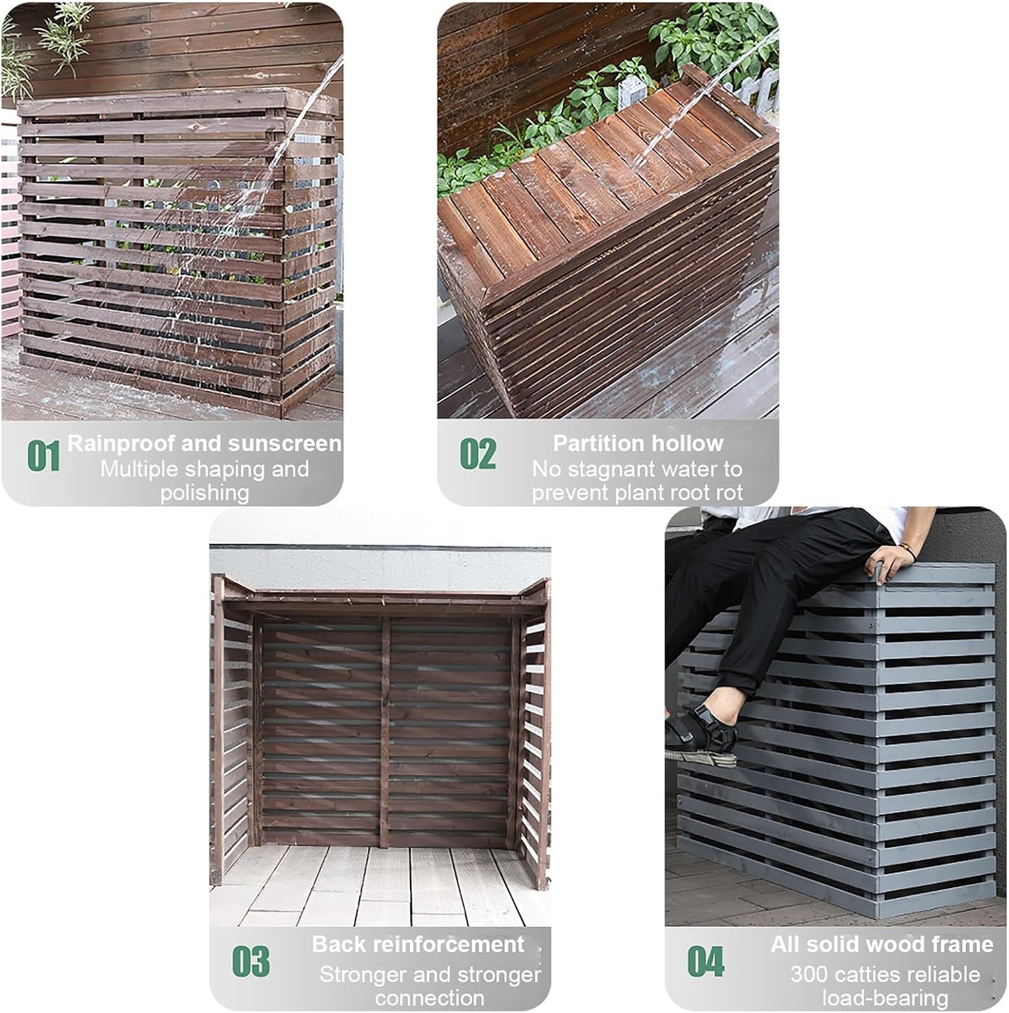Housse Pour Unité De Climatisation Extérieure - Bois Massif Avec Support De Fleur, Boîtier De Climatiseur Résistant Aux Intempéries, Protection Mobile Pour Climatisation (couleur : Gris, Taille : S)
