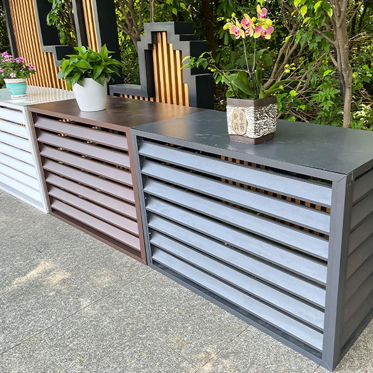 GENERIC Housse De Protection Pour Climatiseur Extérieur – Protection En Aluminium Pour Pompe à Chaleur – Clôture élégante Pour Dissimuler Les Unités Extérieures Et Résistante Aux Intempéries.