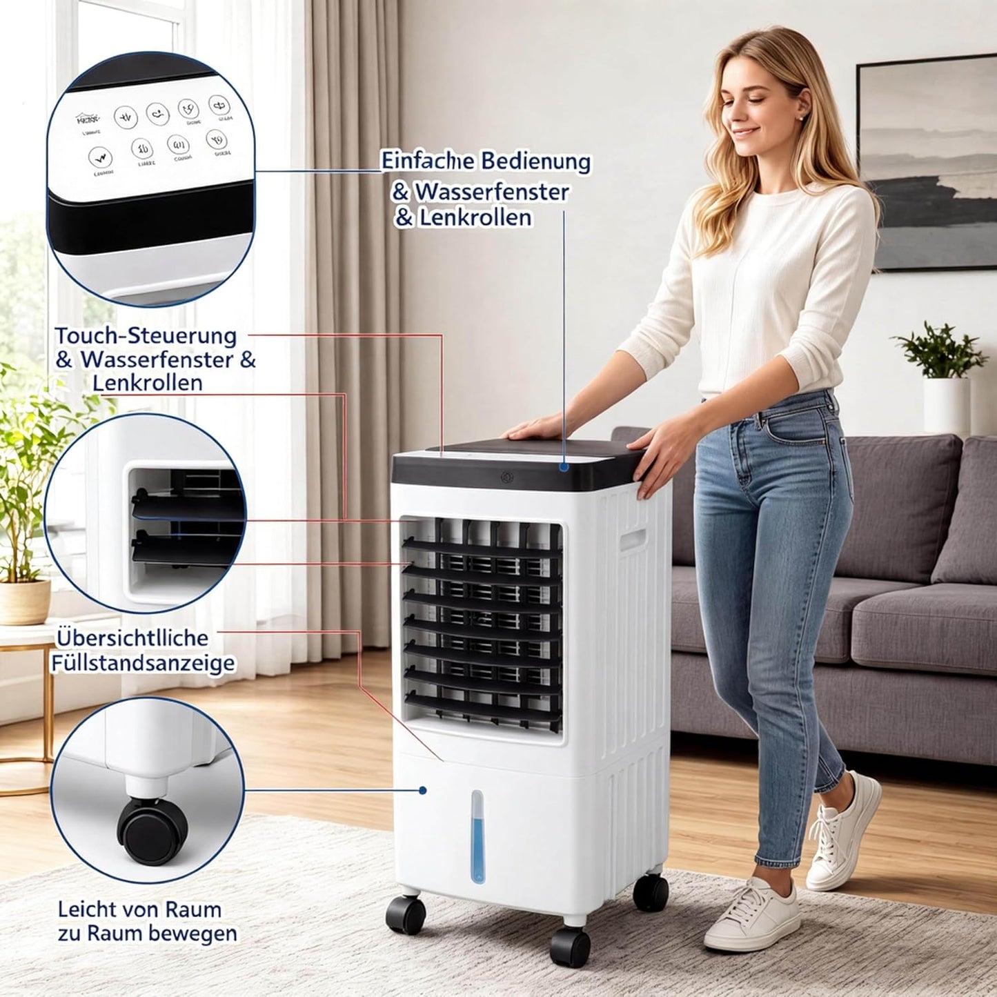 Refroidisseur Par évaporation Avec Ventilateur, 3 Vitesses, Télécommande, économie D'énergie, Idéal Pour Un Usage Domestique