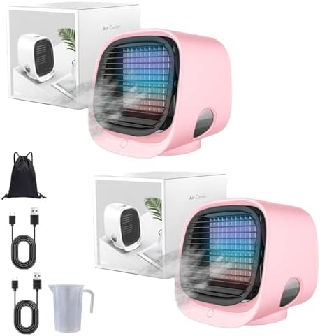 GENERIC Airabreeze Ventilateur De Refroidisseur D'air Portable Avec Réservoir De 300ml, Lumière De Nuit LED Et Aromathérapie, Humidificateur De Brume Silencieux Murmuré Pour Le Bureau à Domicile, Soulagement