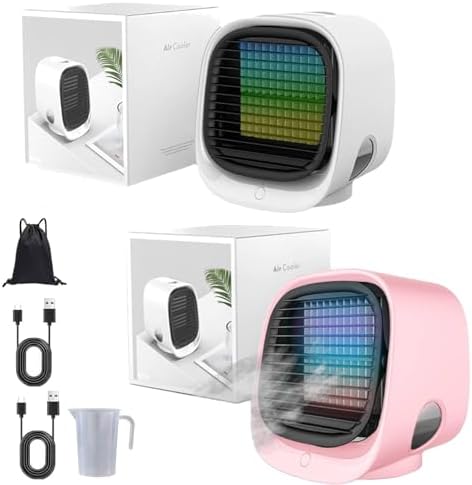 GENERIC Airabreeze Ventilateur De Refroidisseur D'air Portable Avec Réservoir De 300ml, Lumière De Nuit LED Et Aromathérapie, Humidificateur De Brume Silencieux Murmuré Pour Le Bureau à Domicile, Soulagement