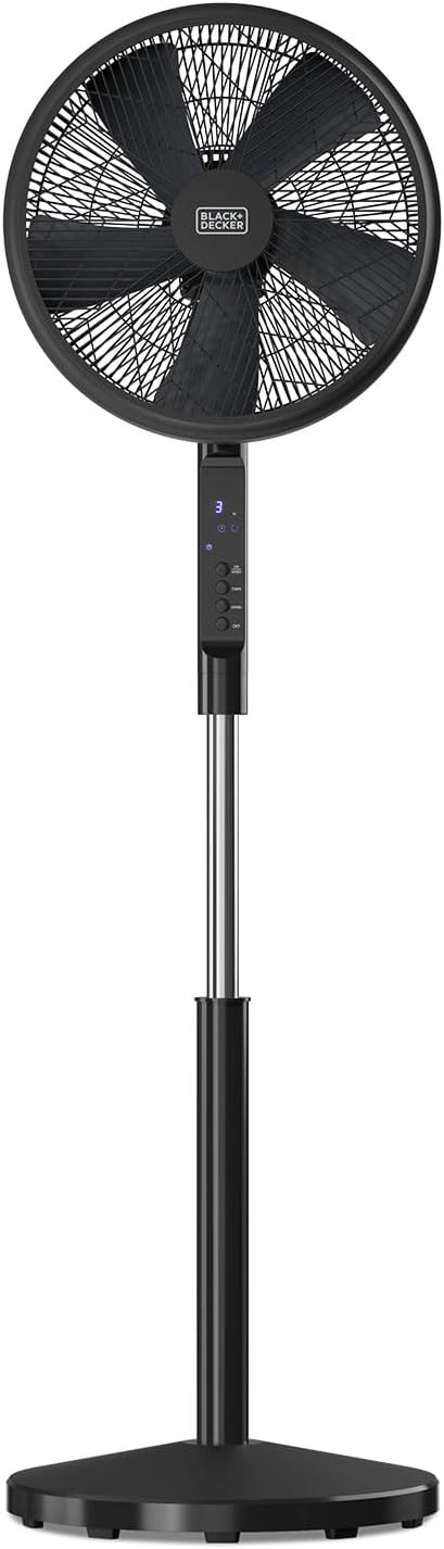 Black & Decker BLACK+DECKER - Ventilateur Sur Pied BXMF75E + 75W | 3 Vitesses | Écran Digital | Oscillant | Télécommande | Brumisateur