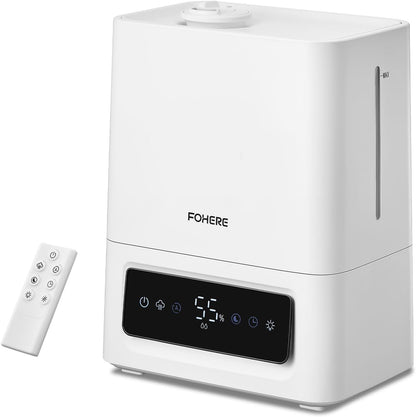  FOHERE Humidificateur D'air Chambre 6L, 60H Fonctionnement, 28dB Ultra-Silencieux, Humidifier Pour Grandes Pièces, Chambre, Bébé, Capteur D'Humidité, Minuterie 16H, Veilleuse, Diffuseur D'Huiles