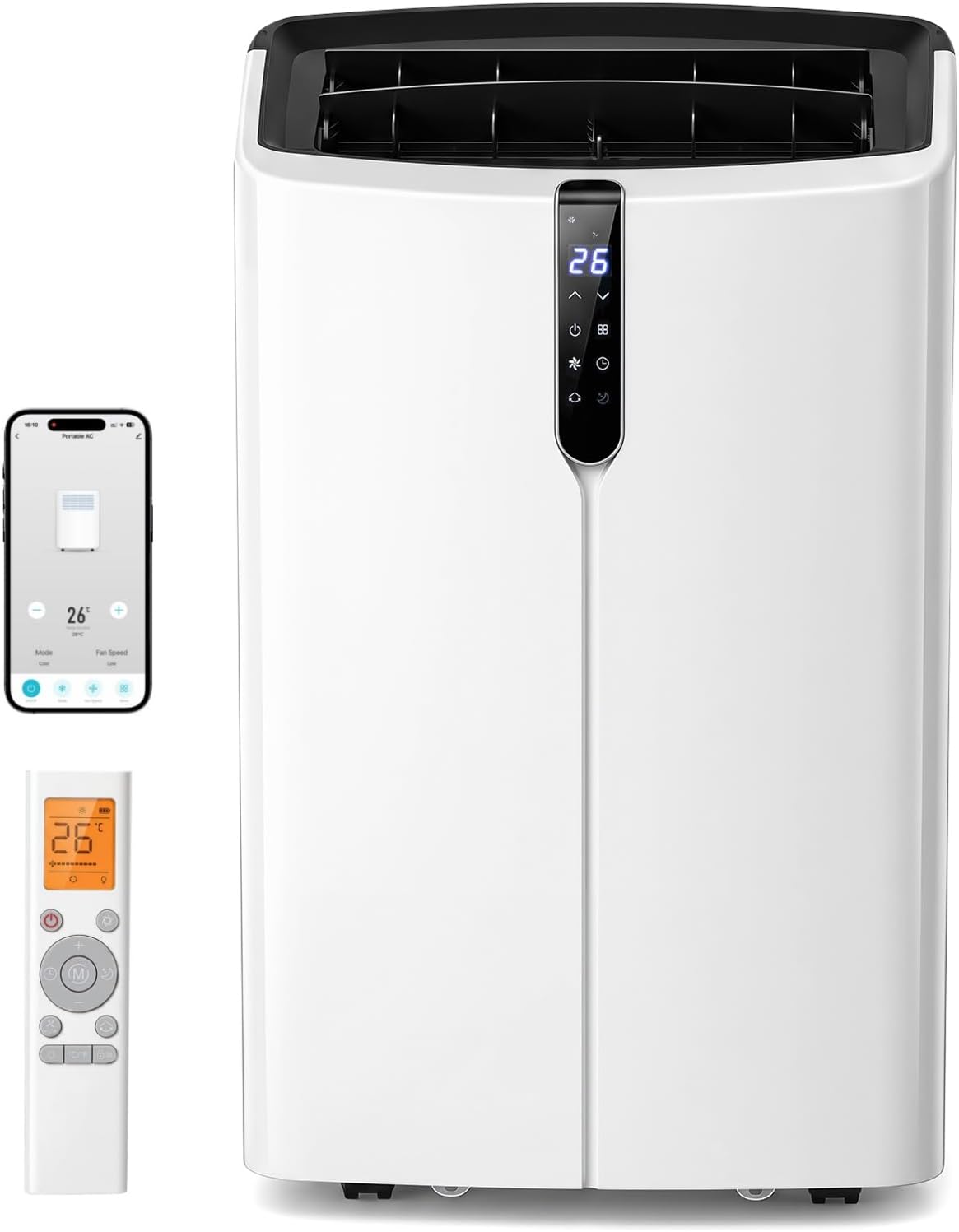  LIFEZEAL Climatiseur Mobile, Climatiseur Portable Avec Fonctions Refroidissement, Chauffage, Déshumidification Et Ventilation, Télécommande/Wi-Fi, Minuterie 24H (Style4-14000 BTU)