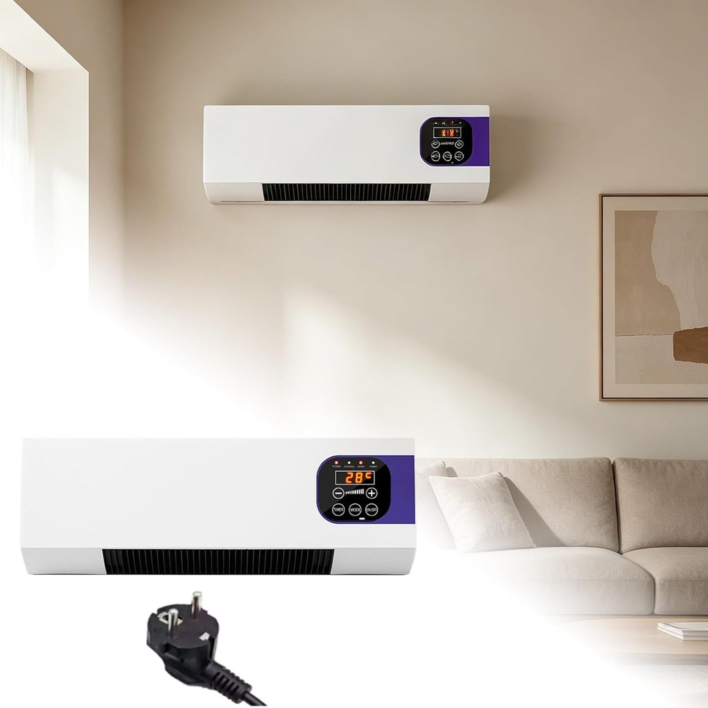  Générique Climatiseur,Ventilateur Mural Avec Télécommande,Polyvalent Climatiseurs Portables Compacts,Climatiseur Mural Réversible Split,Sans Unité Extérieure,Température Constante Intelligente