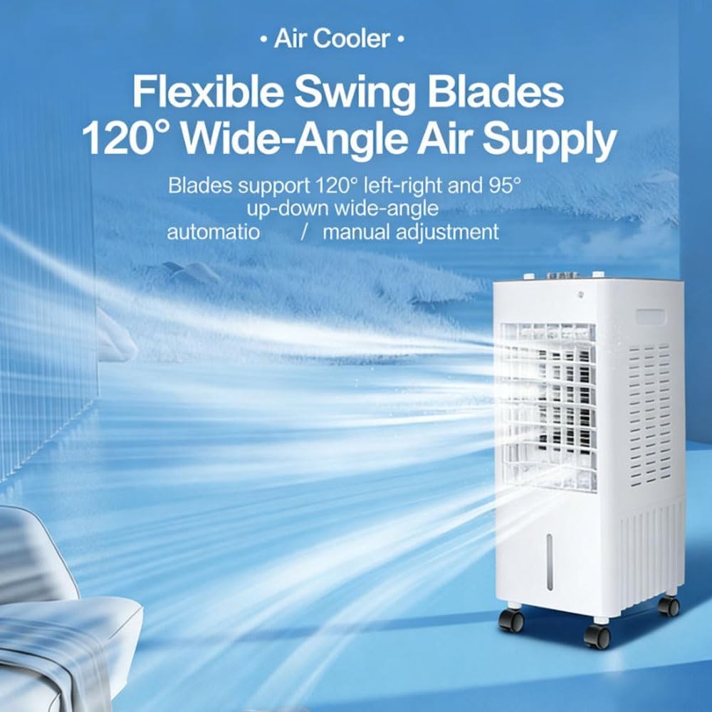  Climatiseur Évaporatif Mobile, Rafraîchisseur D'Air Silencieux 4 En 1, Humidifier, Ionisé Et Ventilateur, 3 Vitesses, 3 Modes, Réservoir 6L/12L, Minuterie 7.5 H, Télécommande(12L White)