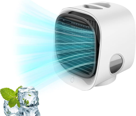  Climatiseur Mobile Sans évacuation, Mini Refroidisseur D'air Portable Avec Fonction Brumisation, Silencieux, Basse Consommation, Lumière Couleurs, Pour Bureau, Chambre, Voiture, Camping (Blanc)