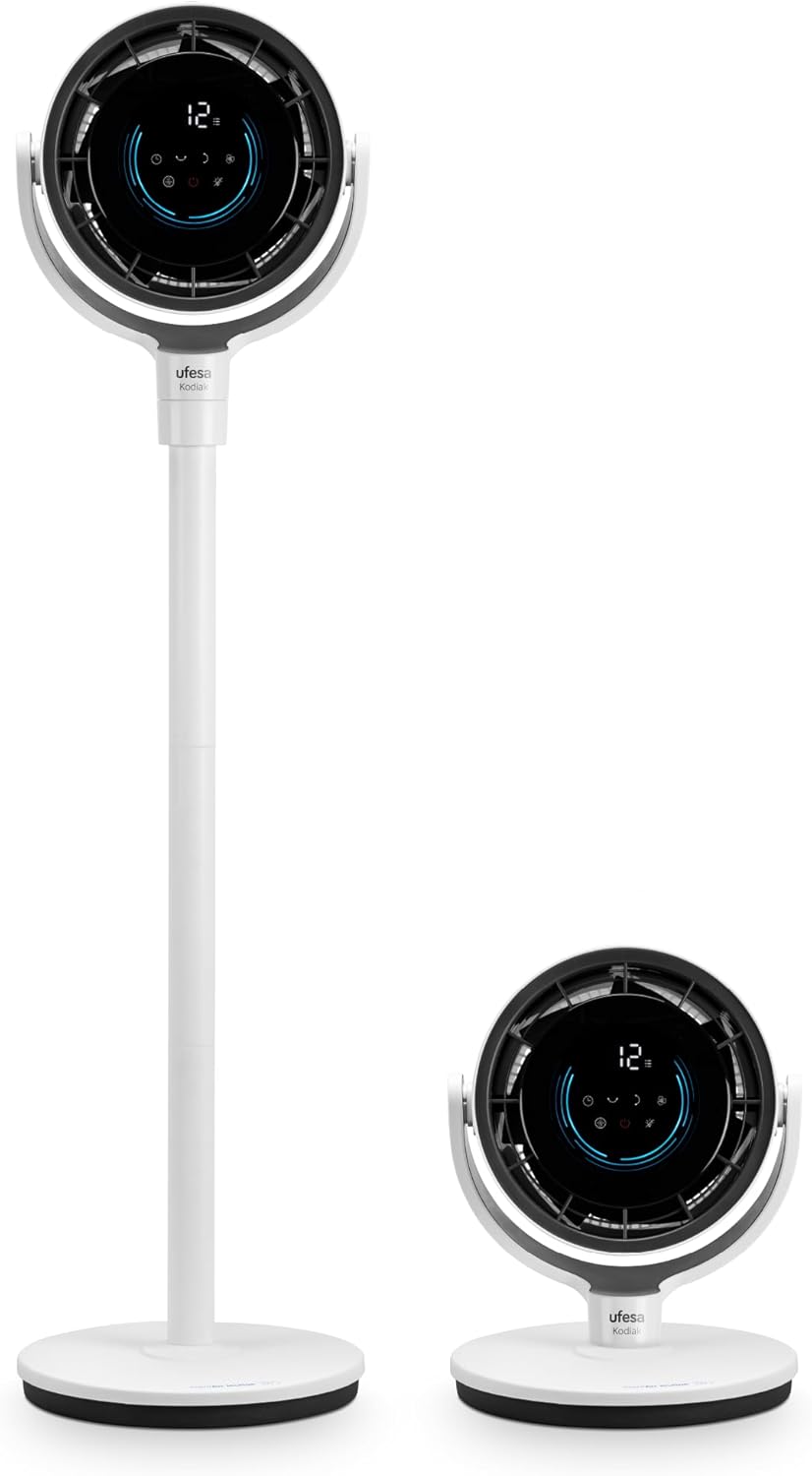  UFESA 3D50 Ventilateur De Circulation D'air Avec Oscillation 3D 360º, Multidirectionnel, 50W, 2 Hauteurs, 3 Vitesses, 3 Modes, 1m Haut, Télécommande, Minuterie, Écran LED, Nero