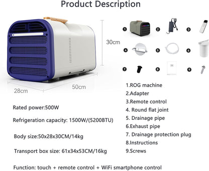  Portable AC 4500BTU Refroidissement Rapide 400W Calme Mini Refroidisseur Pour RV Voiture Camping Avec Télécommande Mode De Sommeil Déshumidificateur Compact Design Facile à Installer Extérieur à L'int