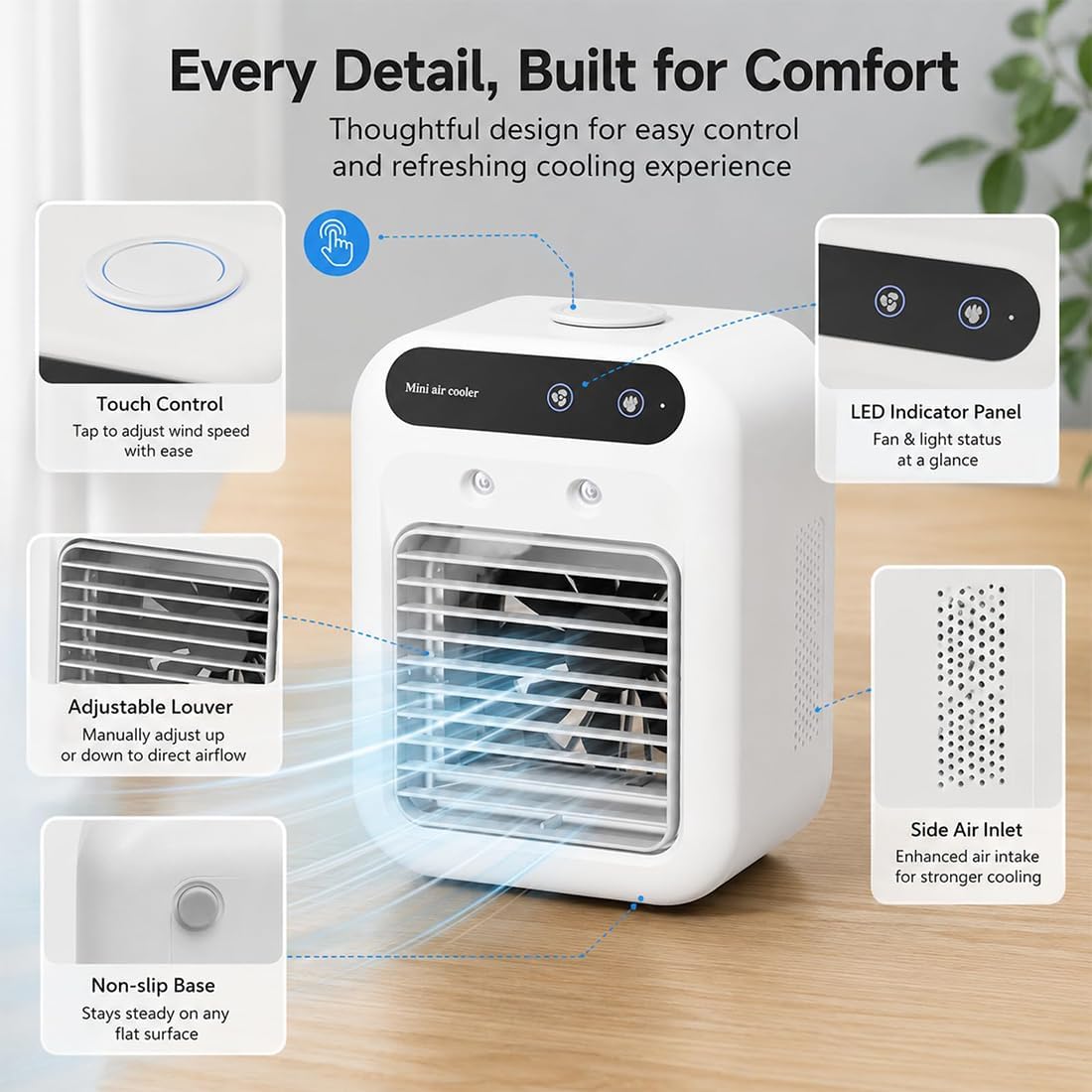  Climatiseur Portable Zensairex, Mini Climatiseur Portable Pour Chambre, 2 Vitesses, Réservoir D'eau De 500 Ml, Rafraîchisseur D'air Par Évaporation Pour Petites Pièces Maison, Bureau (Blanc*2)