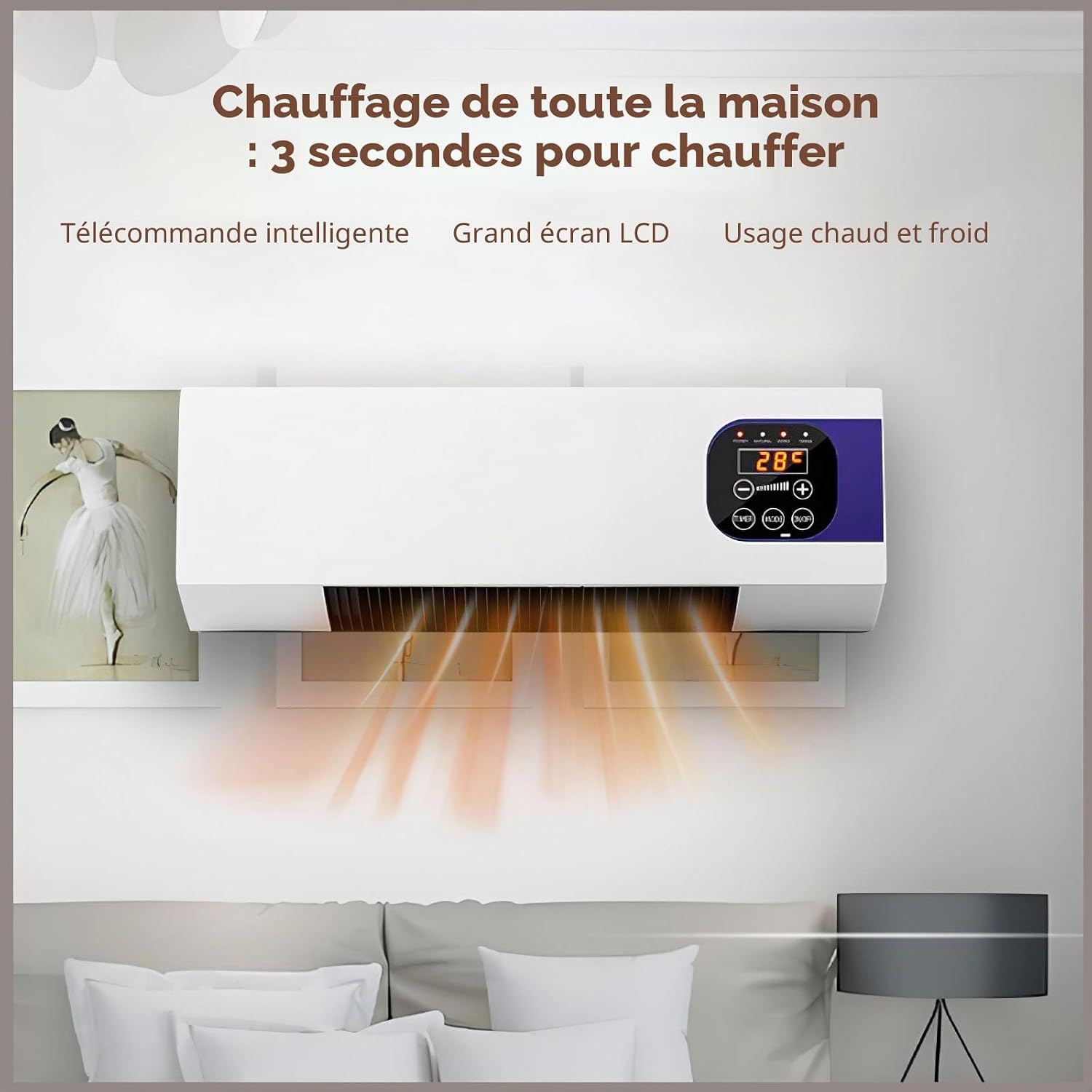 Kouamor Climatiseur Mural Et Radiateur Soufflant 1 En 1, 2 000 W, Portable, Petit Climatiseur, Avec Télécommande, Température De L'air Froid Non Réglable, Disponible Toute