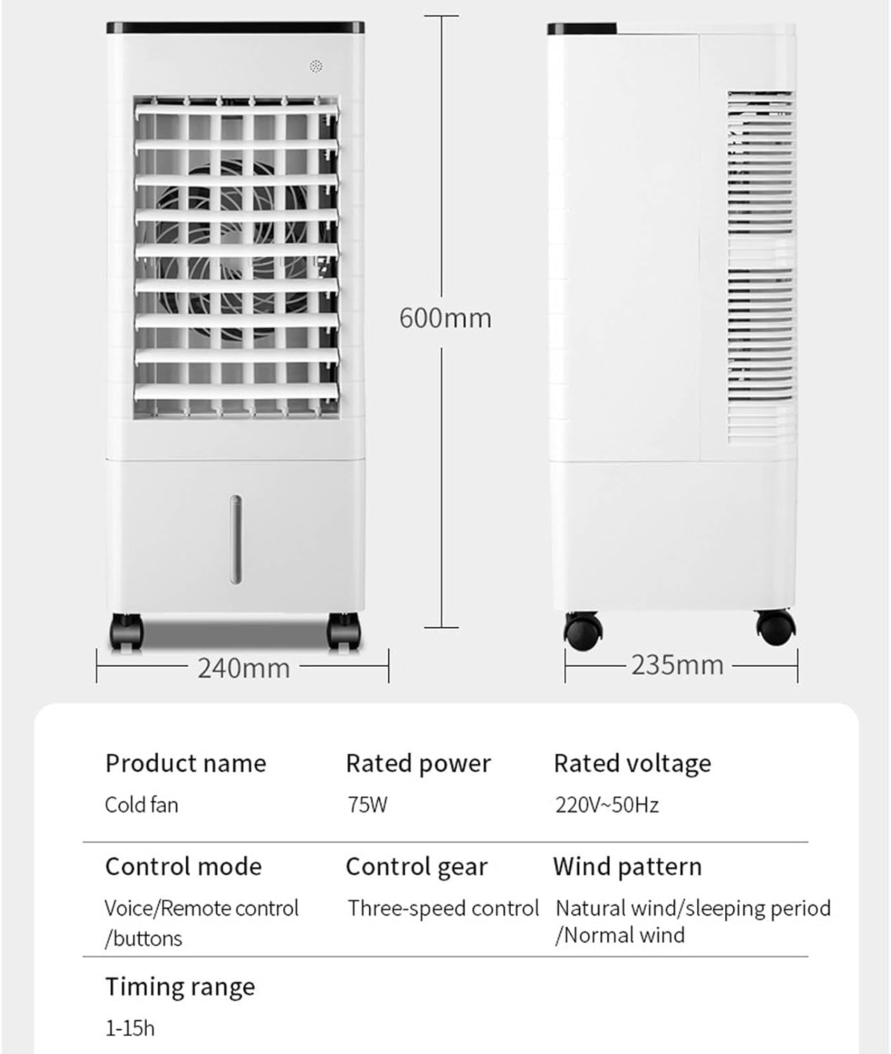  Climatiseur Portable Sans Conduit Avec Réservoir D'eau De 9 L, Télécommande, Minuterie 15 H, Ventilateur à 3 Vitesses Pour Chambre, Bureau