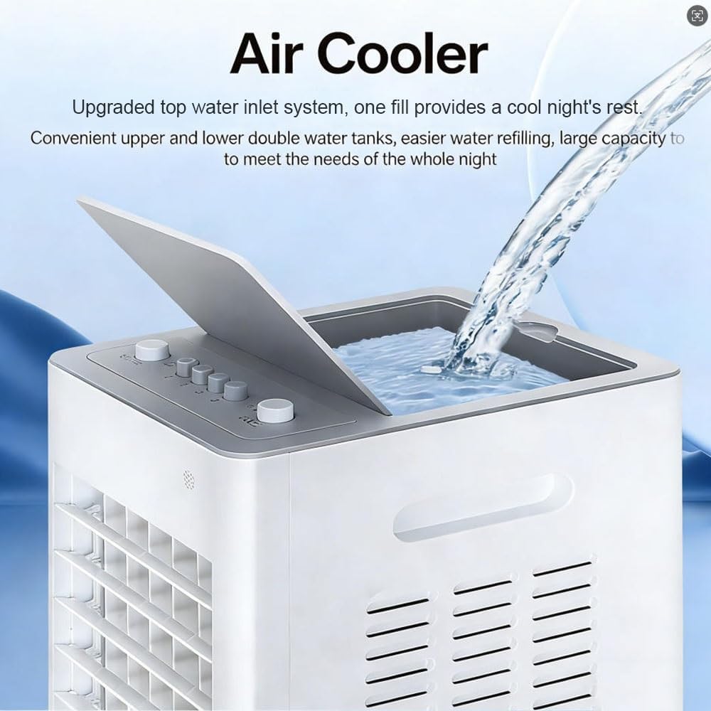  Climatiseur Évaporatif Mobile, Rafraîchisseur D'Air Silencieux 4 En 1, Humidifier, Ionisé Et Ventilateur, 3 Vitesses, 3 Modes, Réservoir 6L/12L, Minuterie 7.5 H, Télécommande(12L White)