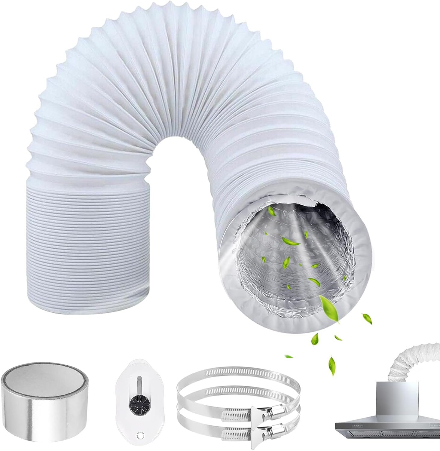  Tuyau Ventilation PVC 100mm Pour Hotte Aspirante 3m Flexible Tuyau D'Evacuation Avec 2 Colliers De Serrage Et 1 Adhésif Aluminium Pour Climatisation Extracteur D'Air Ventilateur Tubulair Gris