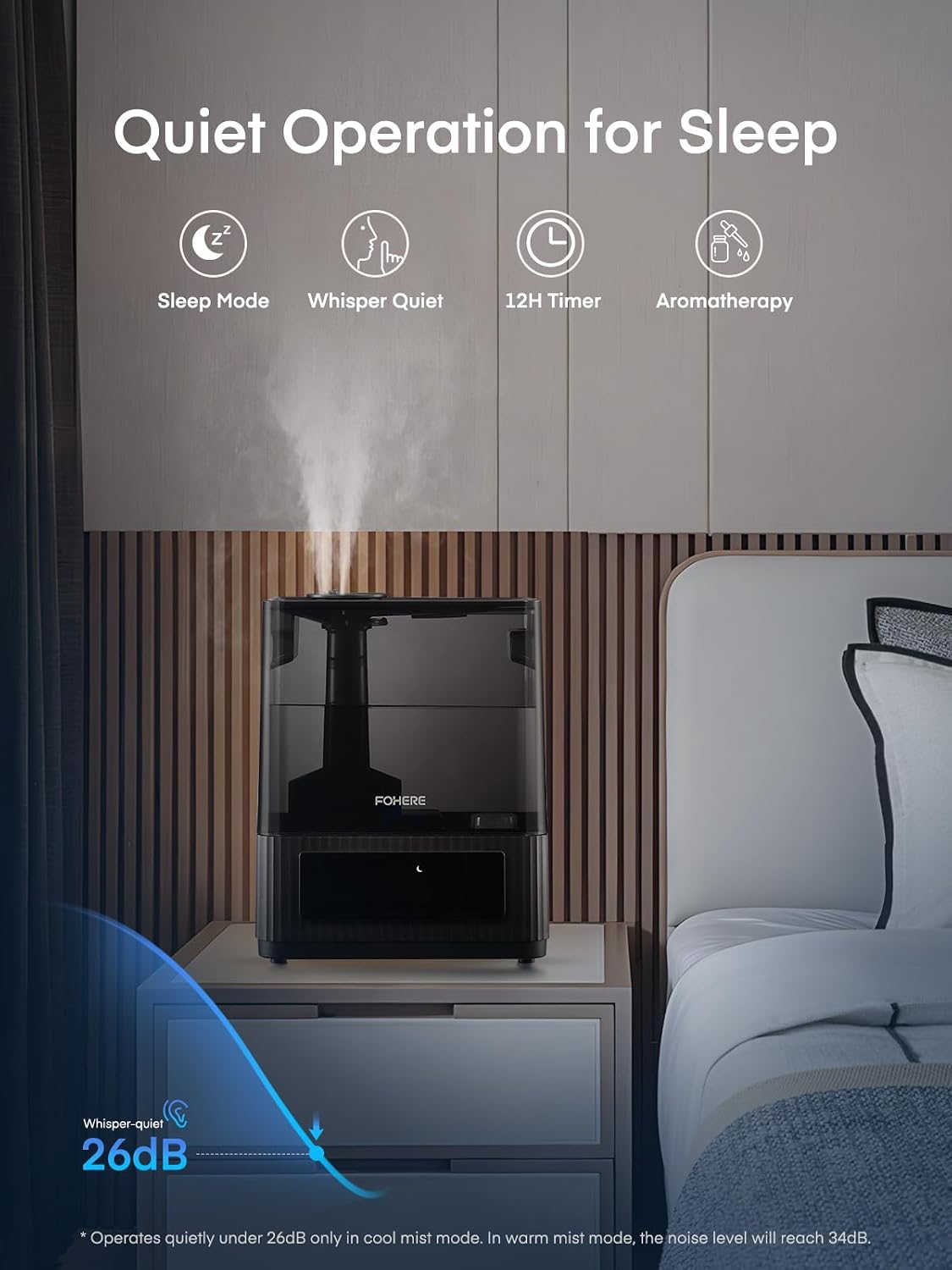  FOHERE 6L Humidificateur à Brume Froide Et Chaude De Pour La Maison, Humidificateur Ultrasonique Avec Remplissage Par Le Haut Pour Les Bébés, Les Enfants, Diffuseur D'huile, Mode Sommeil, Minuterie