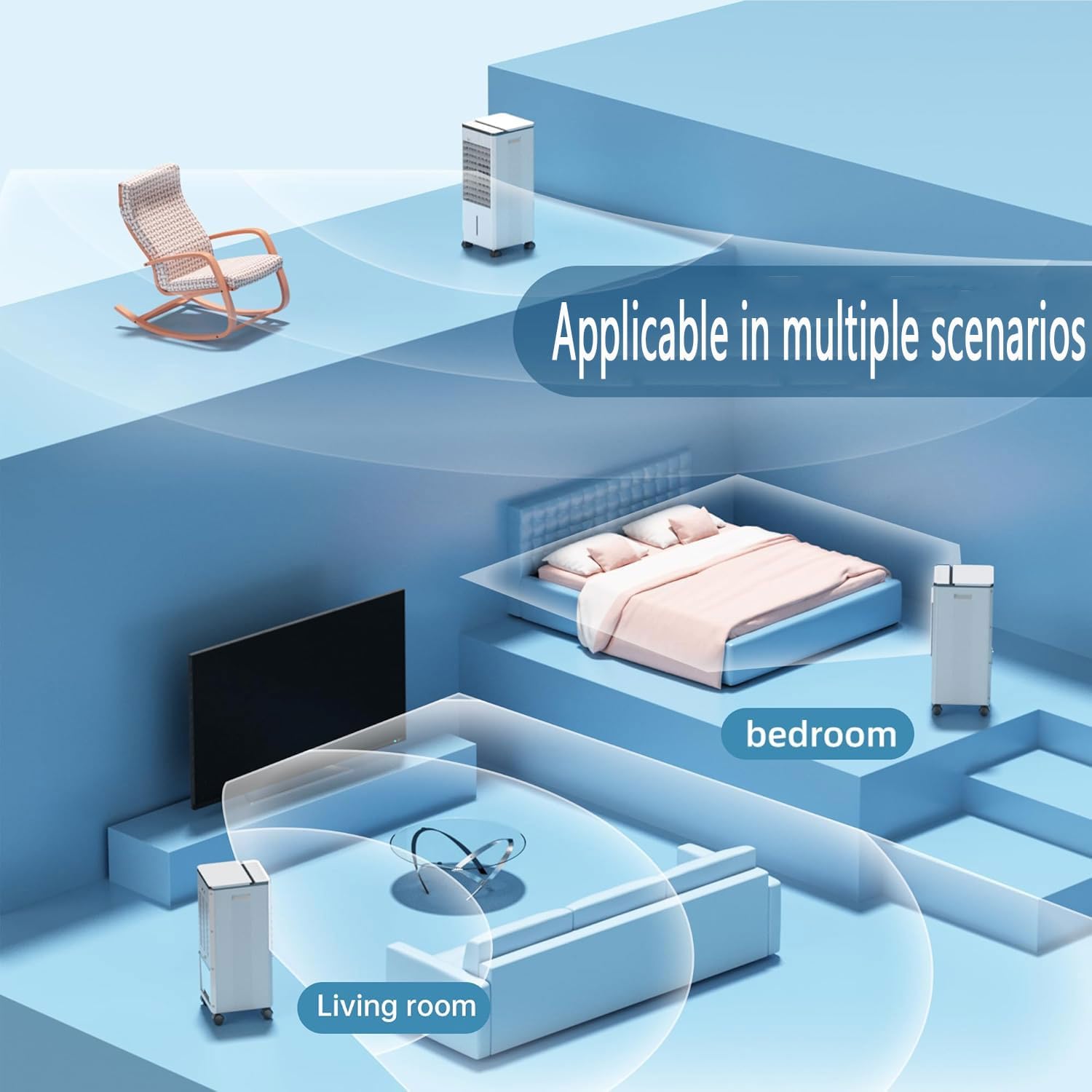 GENERIC Refroidisseur D’air Par évaporation Avec Grand Réservoir D’eau, Ventilateur, Minuterie De 12 Heures, Oscillation à 90°, 4 Compartiments De Refroidissement, 2 Modes De Fonctionnement Et 3 Niveaux De Vi