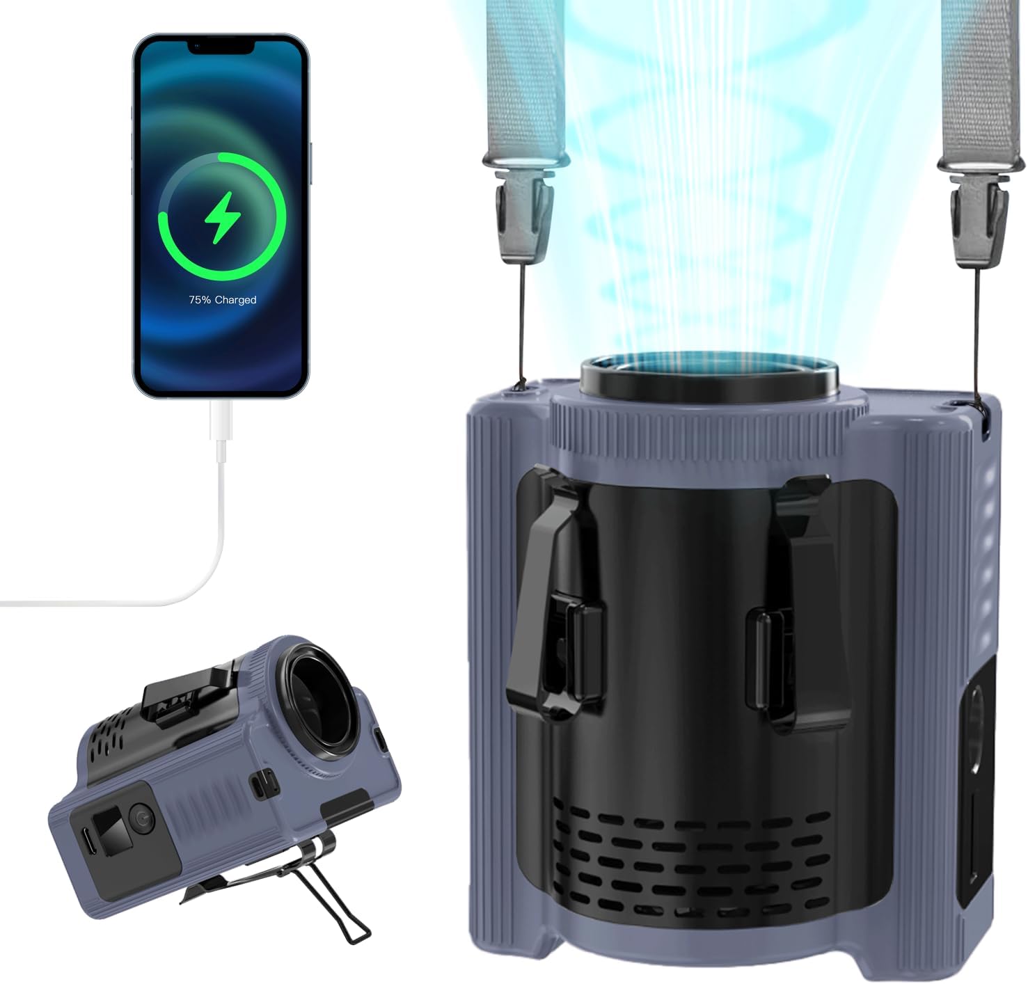  MERTTURM Ventilateur De Ceinture Portable, 10 000 MAh Rechargeable (22 Heures De Refroidissement), Ventilateur Puissant Sans Mains Pour Cou/corps/ceinture/bureau Avec Lumière Et Banque D'alimentation