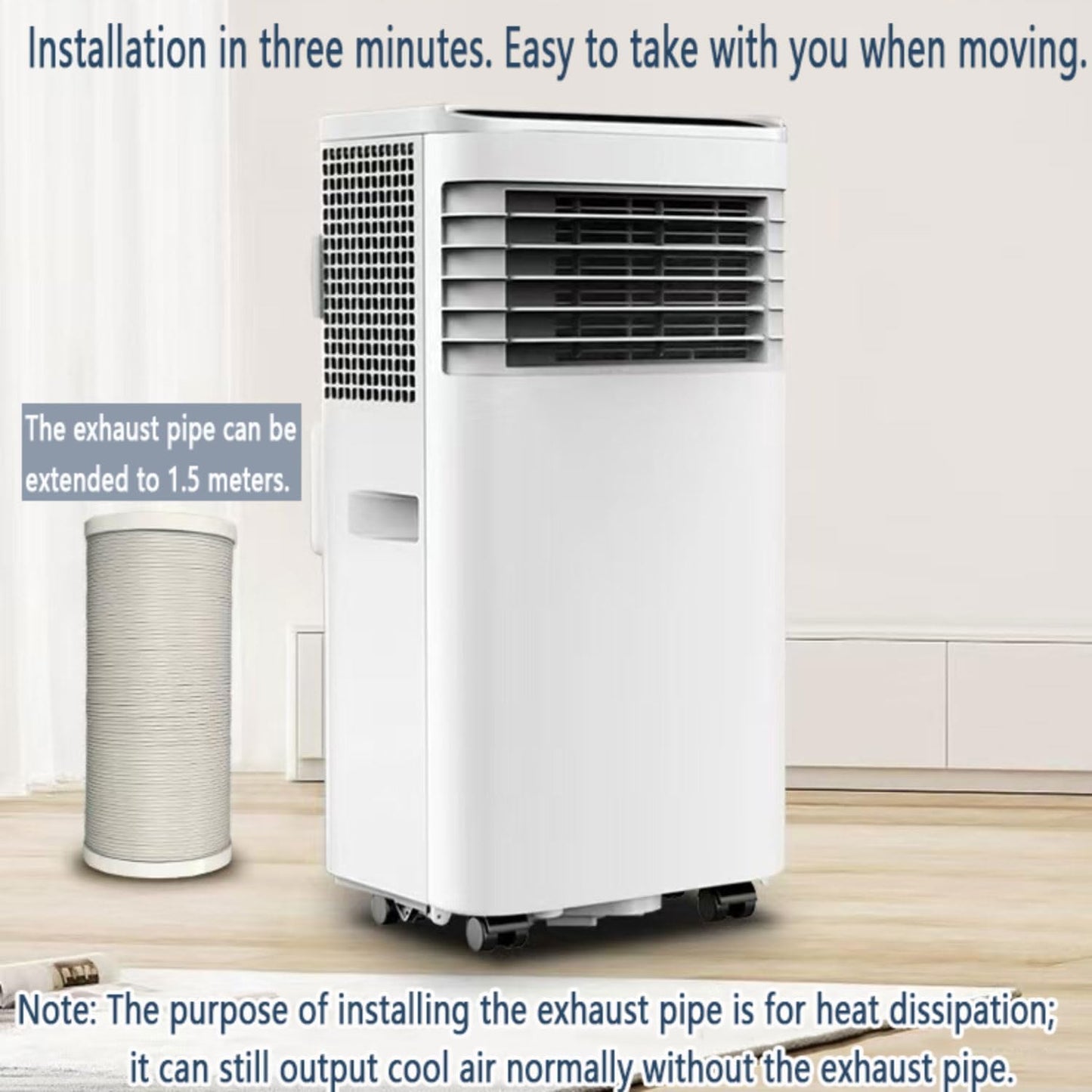  Climatiseur Portable Intelligent Silencieux, Déshumidificateur Intégré Et Modes De Ventilateur Pour Les Chambres Jusqu'à 350 Pieds Carrés, Télécommande, Minuterie 24H, Kit D'installation