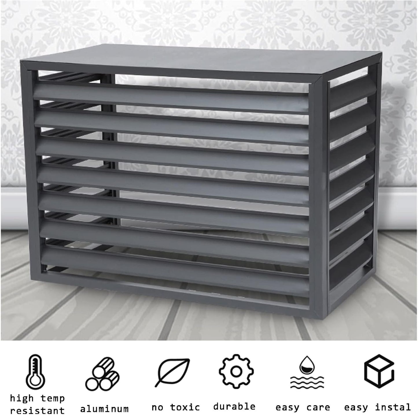  Housse De Climatiseur Extérieur Avec écran De Clôture Et Porte-fleurs – Volets En Alliage D'aluminium Pour Unité Extérieure En Métal Anti-corrosion Marron Taille 1,5P.