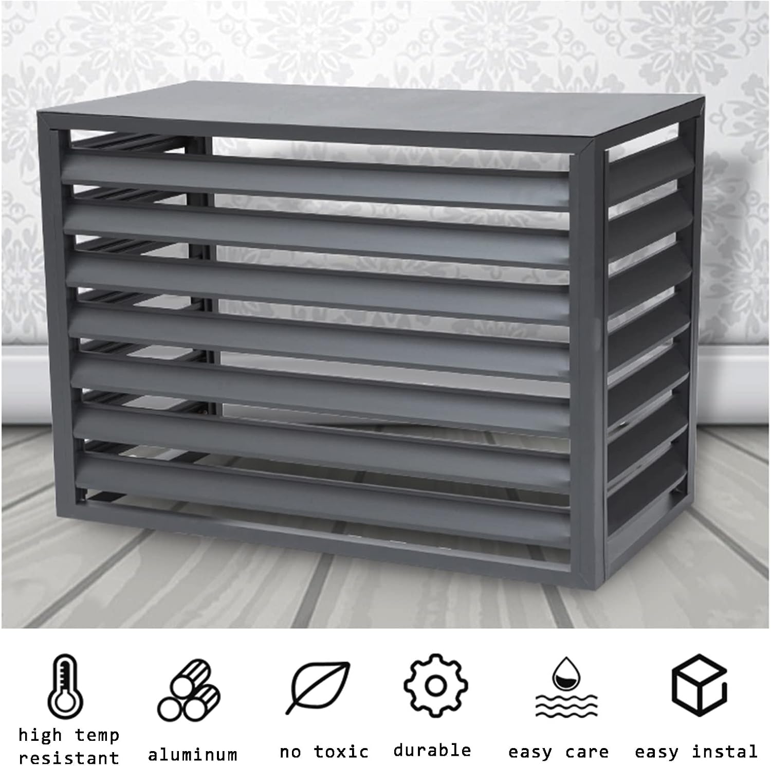 GENERIC Écran De Clôture Pour Climatiseur Extérieur – Volets En Alliage D'aluminium Et Support De Plantes Anti-corrosion Pour Unité De Climatisation – Noir Taille 1,5