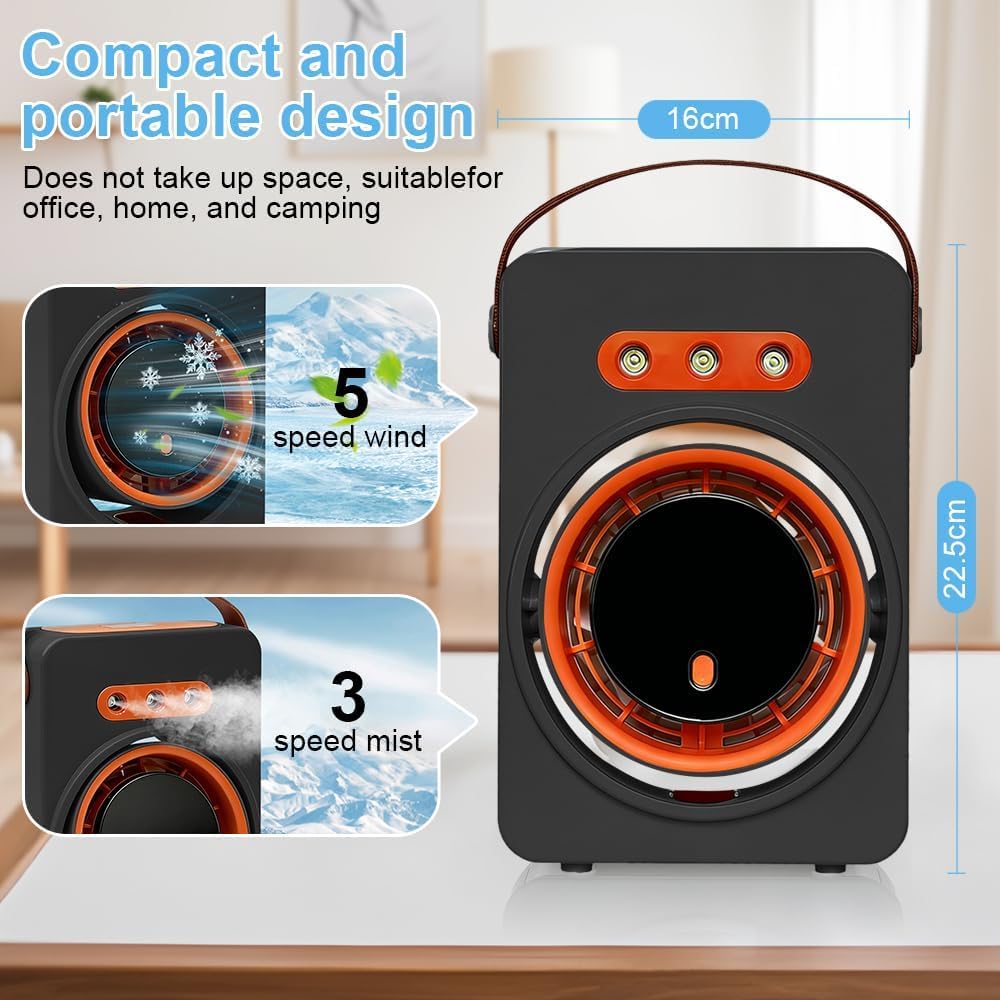 Genérico Ventilateur Portable, Mini Climatiseur, Refroidisseur D'air évaporatif, Ventilateur USB Avec Eau, Climatiseur Portable, Ventilateur Rechargeable Pour Table, Voiture, Camping (Noir)