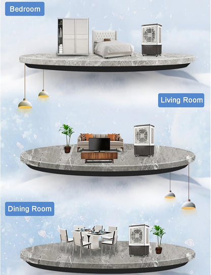  Ventilateur Refroidisseur D'air évaporatif Commercial 3 En 1, Climatiseur De Marais à 3 Vitesses, Ventilateur De Climatisation Industriel Avec Oscillation à 120 °, Grand Réservoir D'eau, Moteur