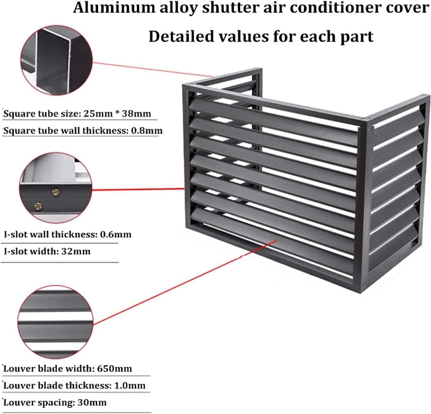 GENERIC Housse Robuste En Aluminium Pour Climatiseur Et Clôture D'intimité Pour Unités Extérieures – Design à Persiennes (3 Côtés) – Parfait Pour Balcon Et Jardin (taille : 100 X 70 X 50 Cm)