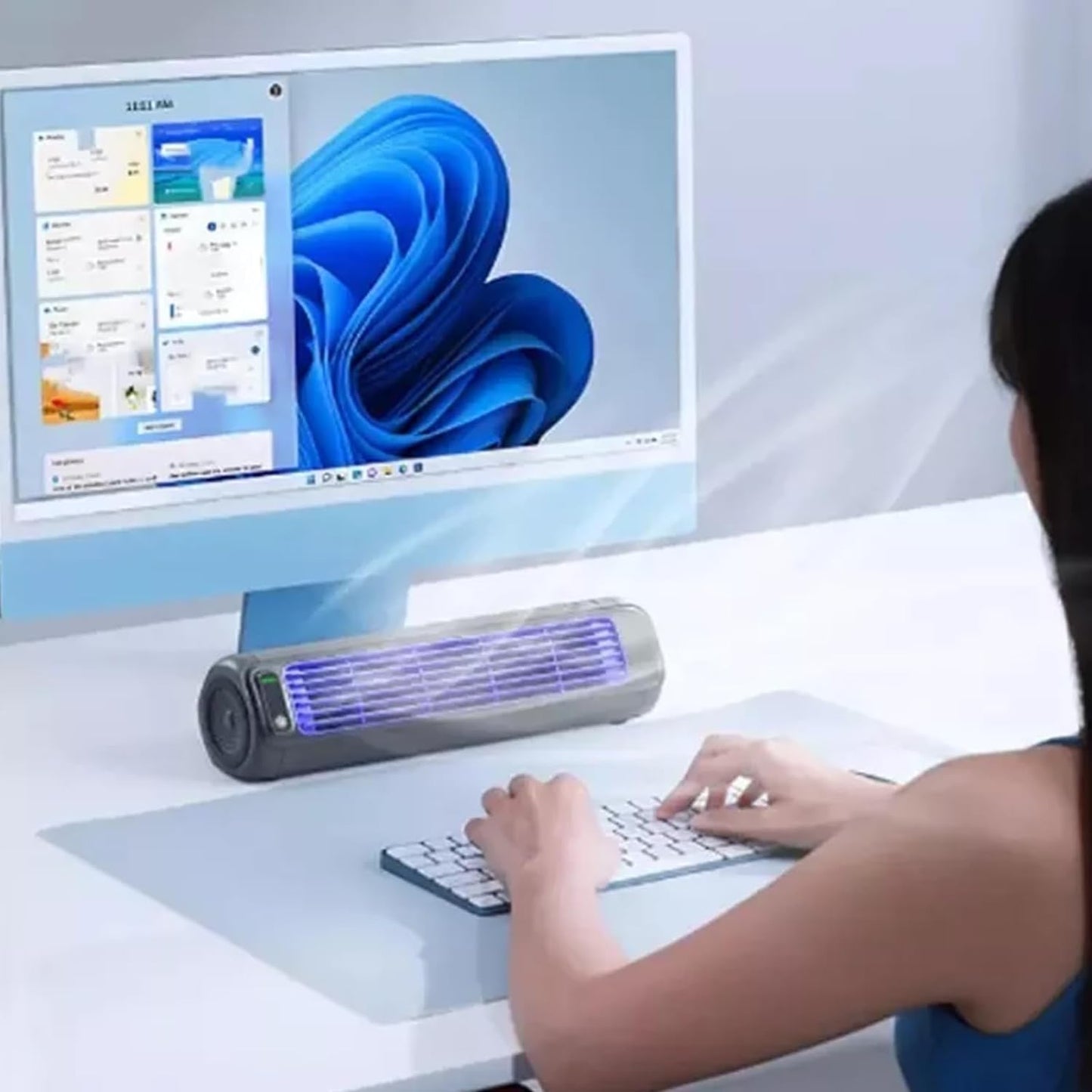 GENERIC Outfany Cooling Ace Mini Climatiseur Portable, Mini Aire Acondicionado Portatil, Libiyi Cooling Ace, Shirem Cooling Ace, Desktop Portable Tower Fan Air Conditioner - 3 Vitesses, Recharge USB (bleu)