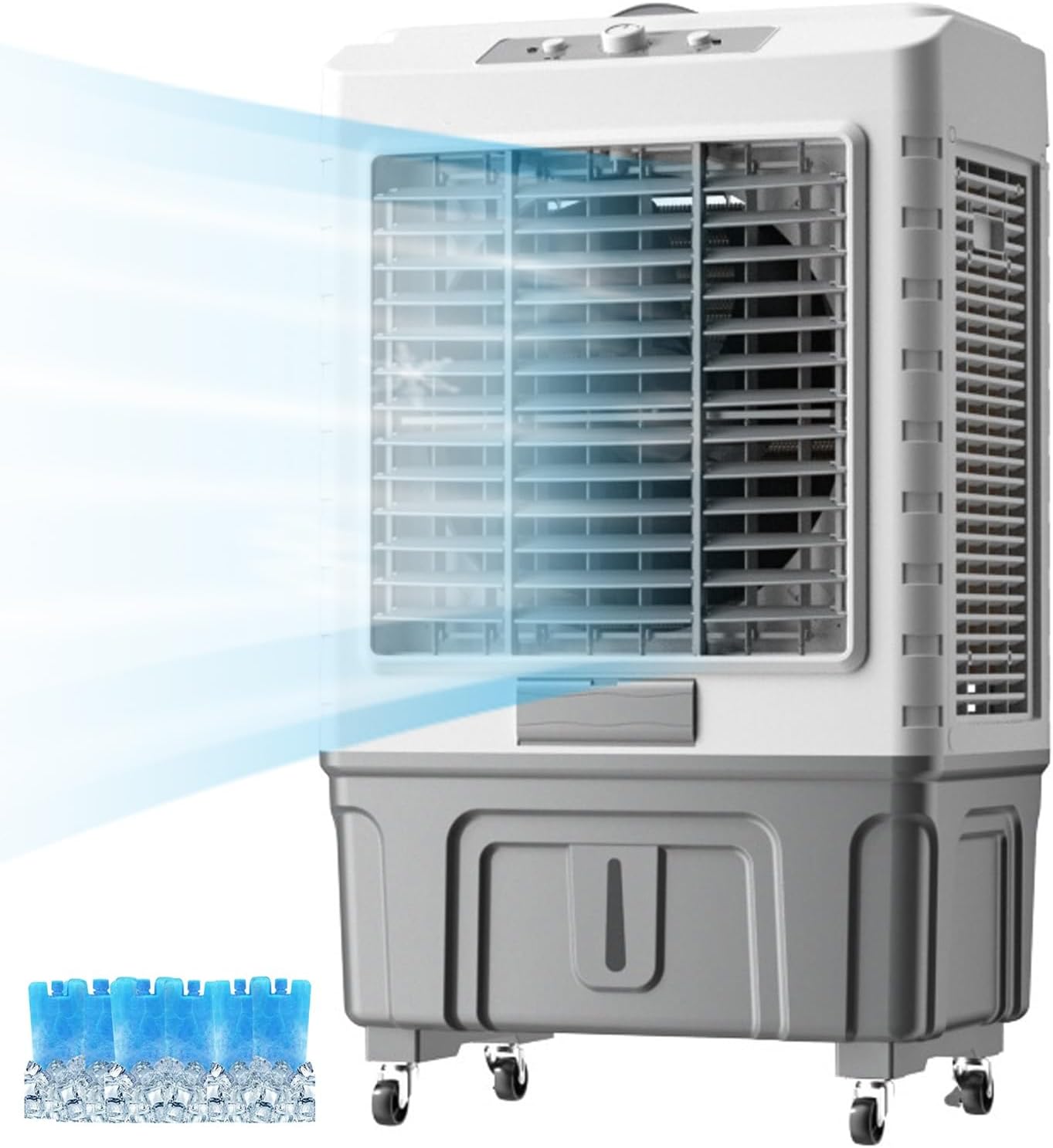 GENERIC Refroidisseur D'air Par évaporation Portable, Refroidisseur De Marais 3 En 1 Avec Ventilateur à 3 Vitesses, Oscillation à 120°, 4 Blocs De Glace, Réservoir De 55 L Pour Une Utilisation En Intérieur Et