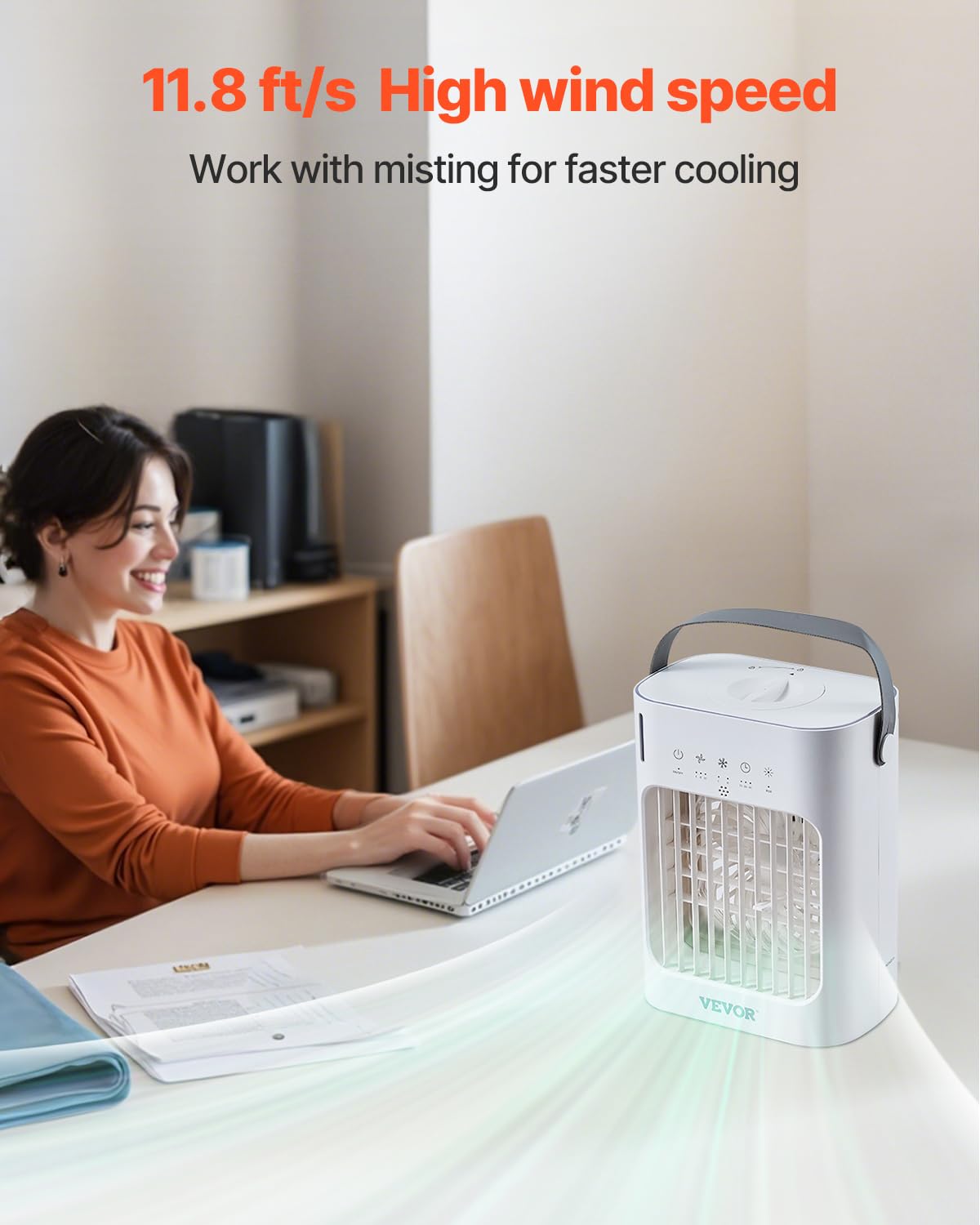  VEVOR Climatiseur Portable, 4 En 1, Refroidisseur Air Par Évaporation, Réservoir D'Eau 700 ML, Mini Ventilateur De Bureau 3 Vitesses Minuterie Intelligente, Lumière 7 Couleurs, Pour Chambre à Coucher
