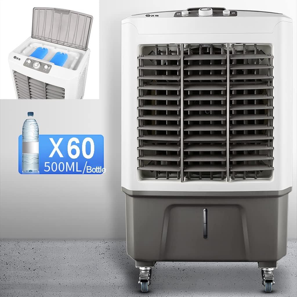  Rafraîchisseur D'air Portable Par évaporation Avec 4 Roues Universelles, Réservoir D'eau De 60 L, Oscillation à 120 °, Léger, 3 Vitesses, Refroidissement Jusqu'à 60 M², Pour Intérieur Et Maison