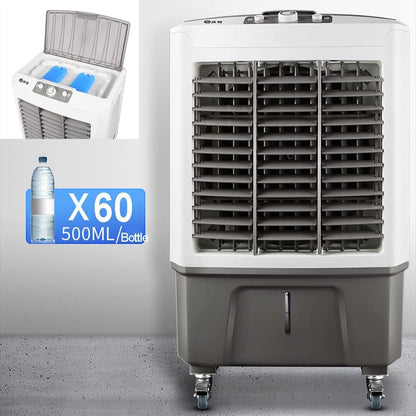  Rafraîchisseur D'air Portable Par évaporation Avec 4 Roues Universelles, Réservoir D'eau De 60 L, Oscillation à 120 °, Léger, 3 Vitesses, Refroidissement Jusqu'à 60 M², Pour Intérieur Et Maison