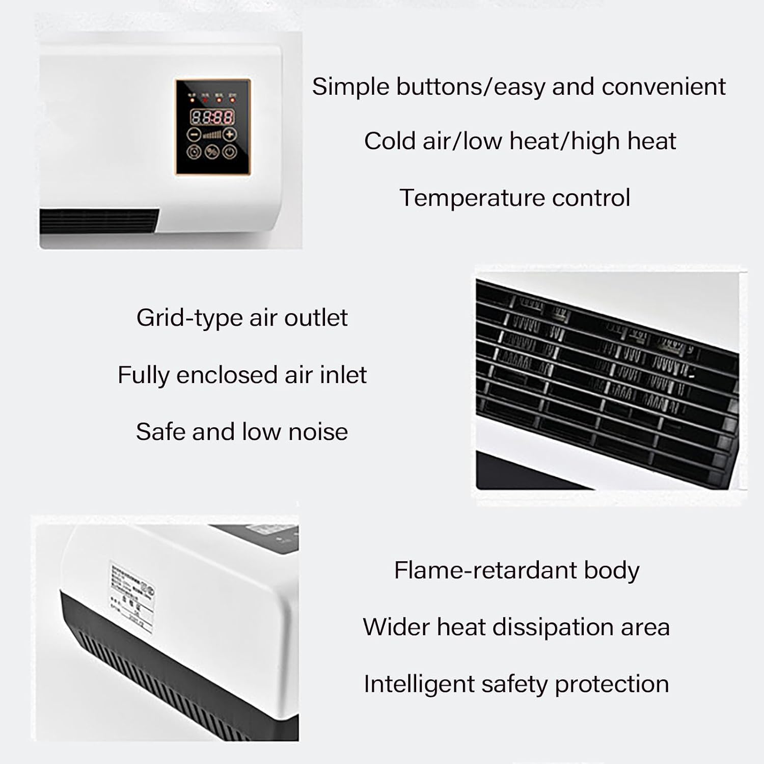  Ventilateur Mural, Ventilateur Portable Avec Minuterie à Distance, Ventilateur De Chauffage De Refroidissement Silencieux Pour La Chambre De Bureau à Domicile, Conception Compacte D'épargne D'espace,