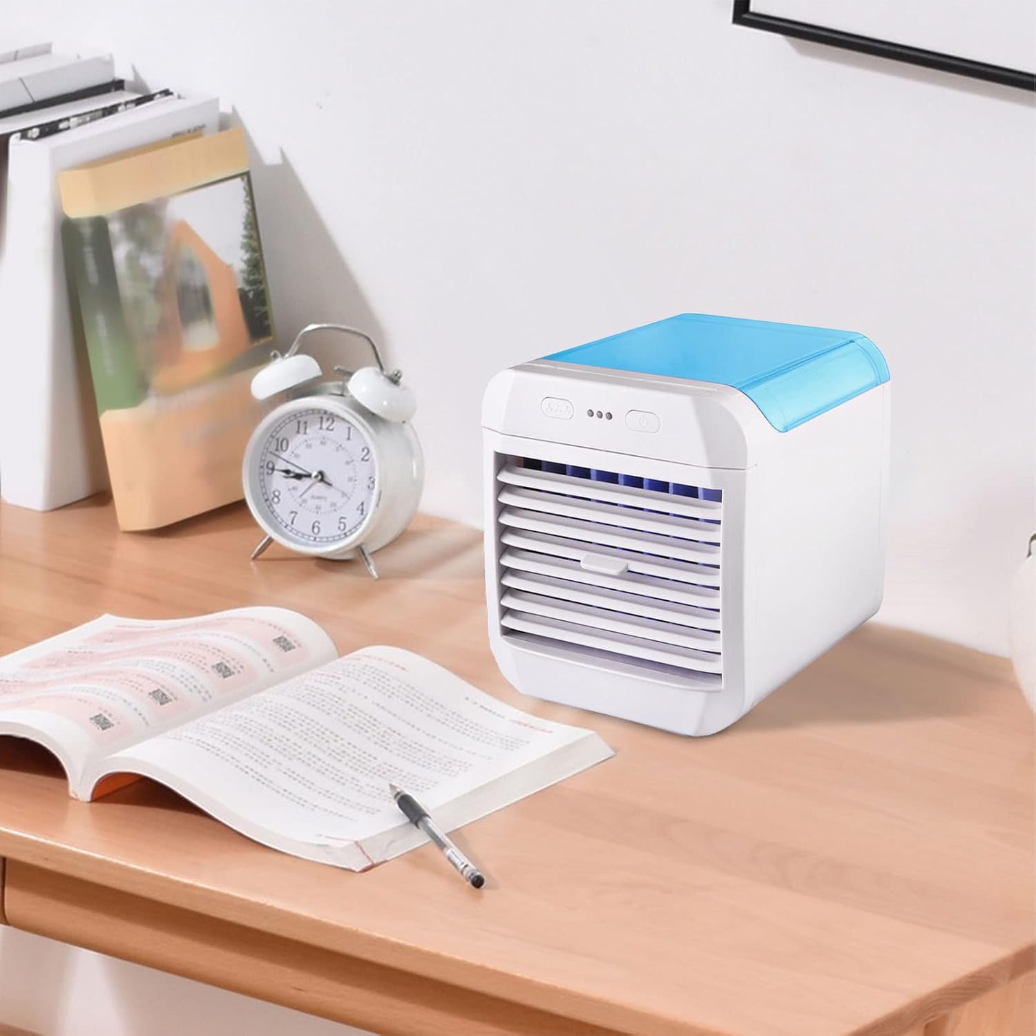  Ventilateur De Climatiseur Portable, Mini Climatiseur 3 Vitesses, Refroidisseur D'air Personnel Avec Humidificateur Pour Chambre, Bureau, Bureau, Camping (Bleu)