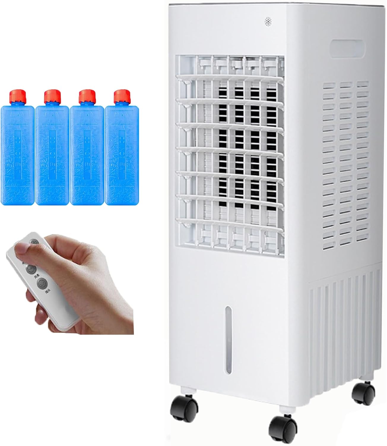  4 En 1 Climatiseur Mobile Silencieux 6L Sans Tuyau D’Évacuation,Rafraîchisseur D’Air Évaporatif,Silencieux Avec Télécommande,4 Blocs Réfrigérants,3 Vitesses,Minuterie 7.5H,pour Chambre,Salon,Bureau