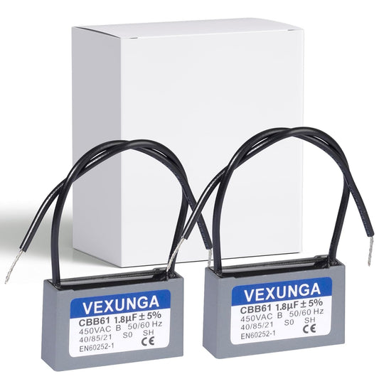  VEXUNGA CBB61 Condensateur 1,8uF 450V Condensateurs Ventilateur Moteur 1.8 UF 450V AC 50/60Hz Pour Climatisation (2Pièces)