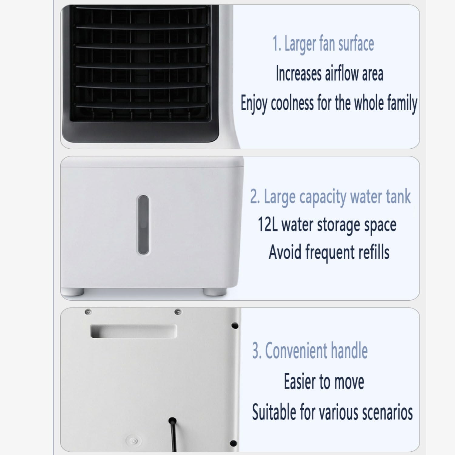 GENERIC Refroidisseur évaporatif Portable Avec Réservoir De 12L, Humidificateur Silencieux Avec 60° Pivotant, Climatisation à économie D'énergie Pour Chambres Et Bureau, Refroidissement Sans Tube