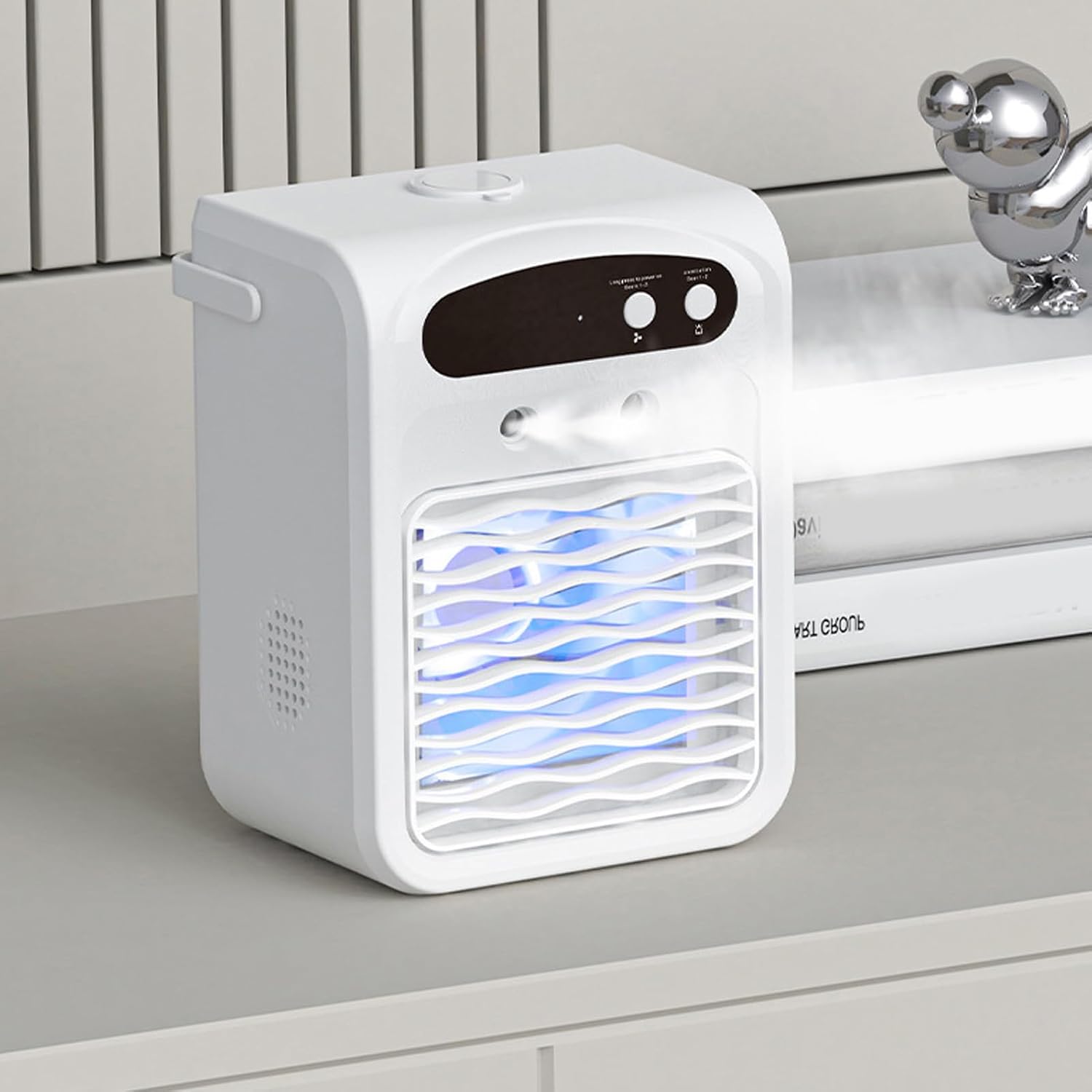  Naroote Ventilateur De Bureau USB, Climatiseur électrique De Bureau Rechargeable Avec Humidificateur Et Réservoir D'eau De 1000Ml, Appareils De Refroidissement Portables Pour L'été (WHITE)