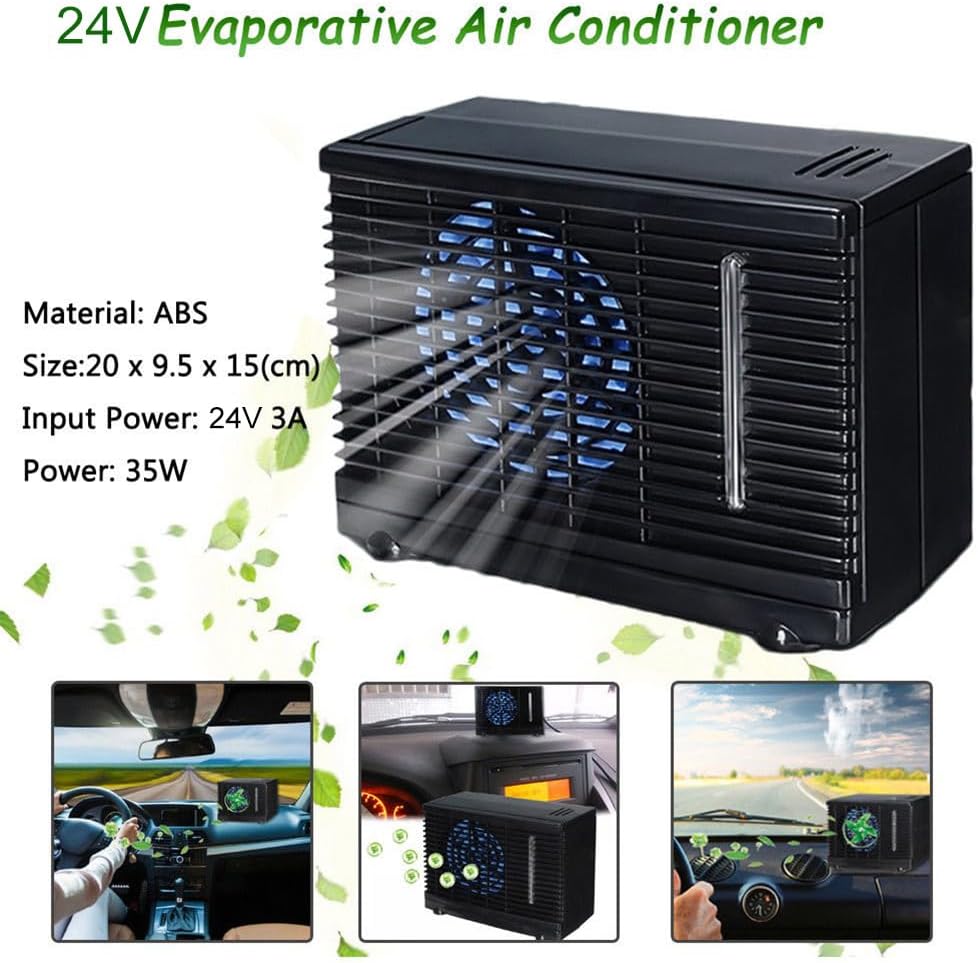  Climatiseur De Pas-air Portable Universal Portable Climating 24V Conditionneur De Refroidissement Eau Ventilateur D'air évaporatif Pour Les Camions Automobiles à La Maison (Noir)