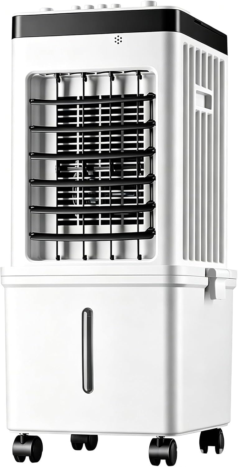  Rafraichisseur D'air Portable, Refroidisseur à Marais Avec Réservoir D'Eau Amovible De 10 L, Climatiseur Sans Fenêtre Oscillant à 3 Vitesses Pour Pièce, Chambre Et Bureau